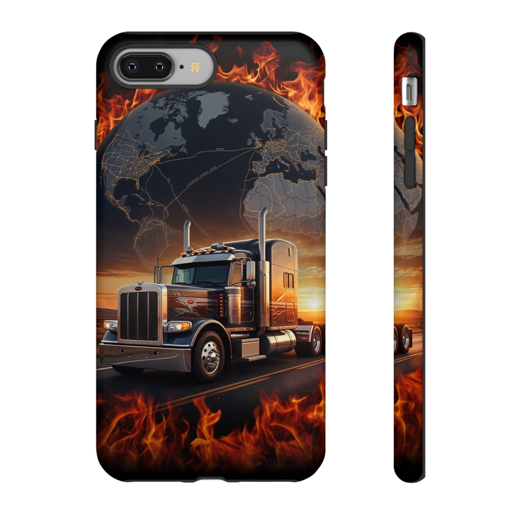 Truck Flames Phone Case — Bold Semi-Truck Globe Design
