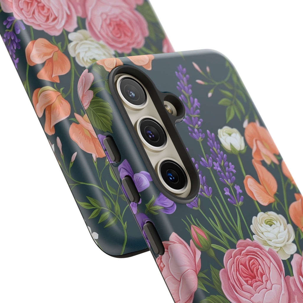 Floral Bouquet Phone Case — Vintage Roses & Lavender Protective Cover