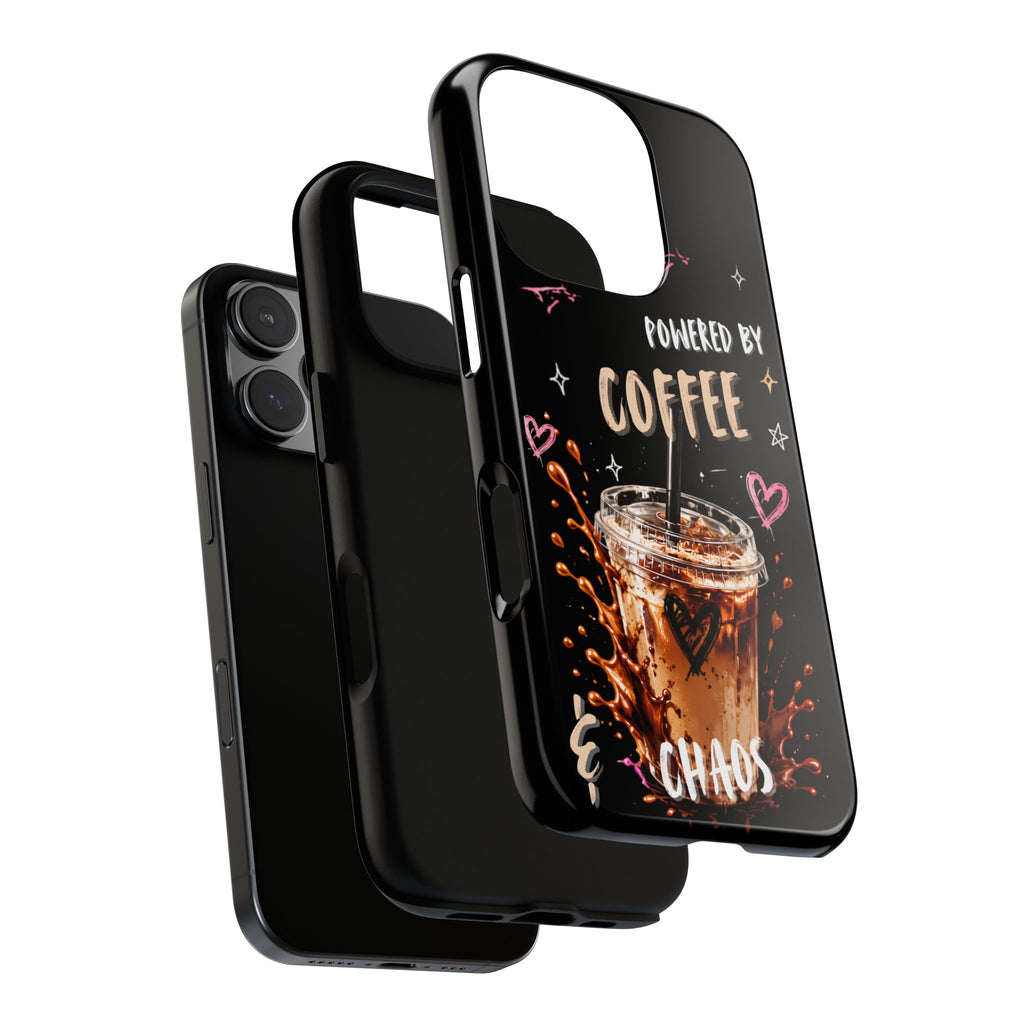 Phone Case — "Powered by Coffee & Chaos" Iced Coffee Protective Cover