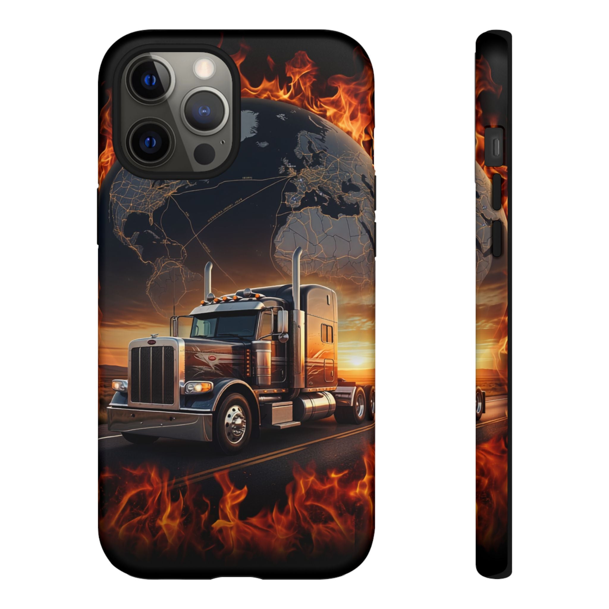 Truck Flames Phone Case — Bold Semi-Truck Globe Design