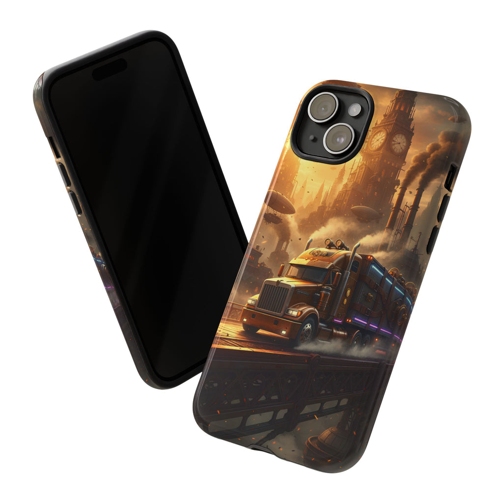 Steampunk Freightliner Phone Case — Rugged Trucking Cityscape iPhone Cover