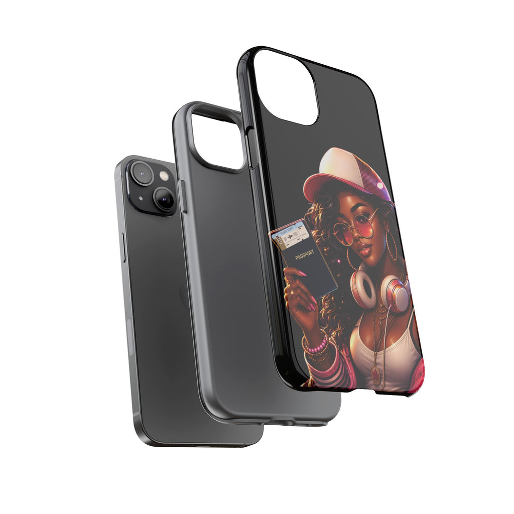 Tough Case – Stylized Urban Girl Phone Case with Headphones & Passport
