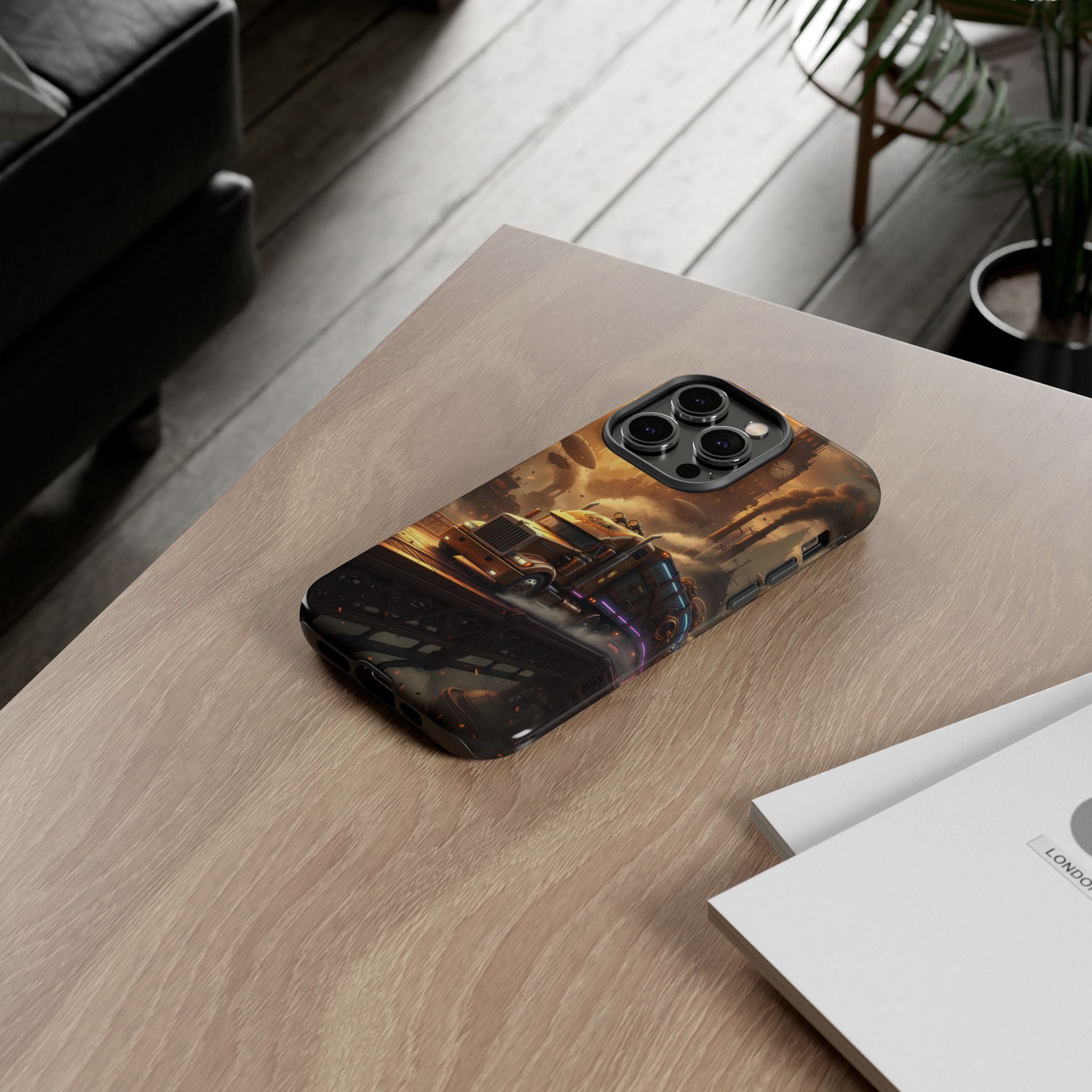 Steampunk Freightliner Phone Case — Rugged Trucking Cityscape iPhone Cover