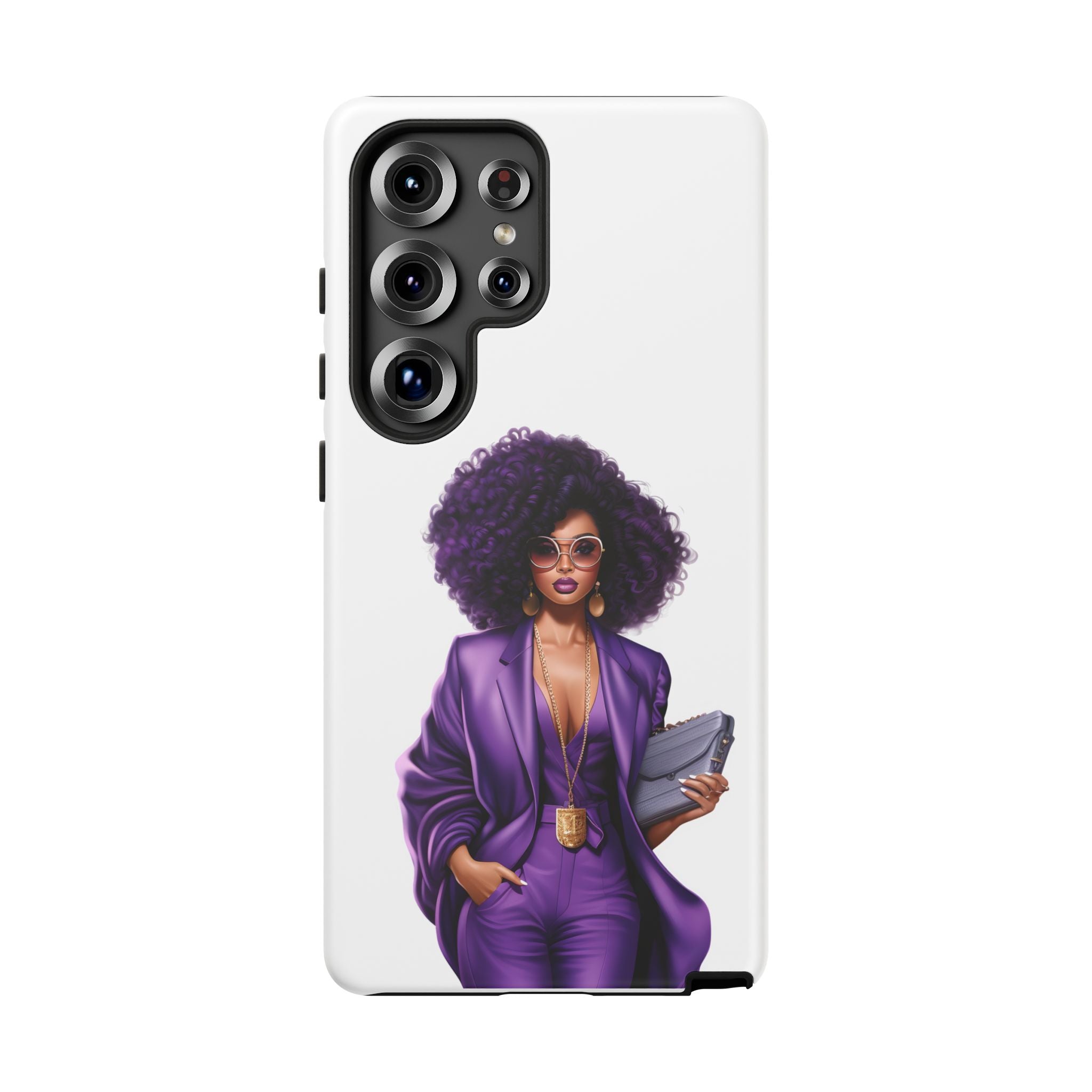Purple Power Woman Phone Case — Afro Chic Businesswoman Protective Phone Cover