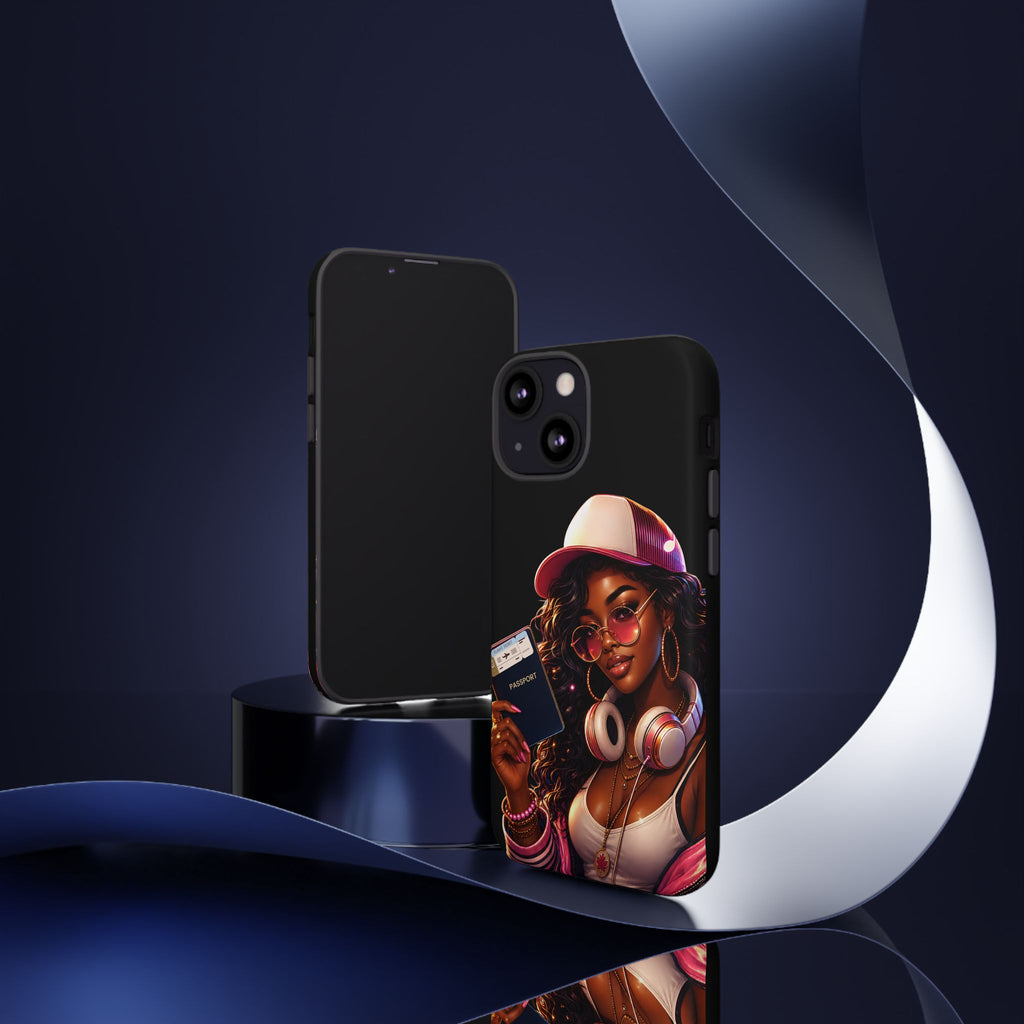 Tough Case – Stylized Urban Girl Phone Case with Headphones & Passport