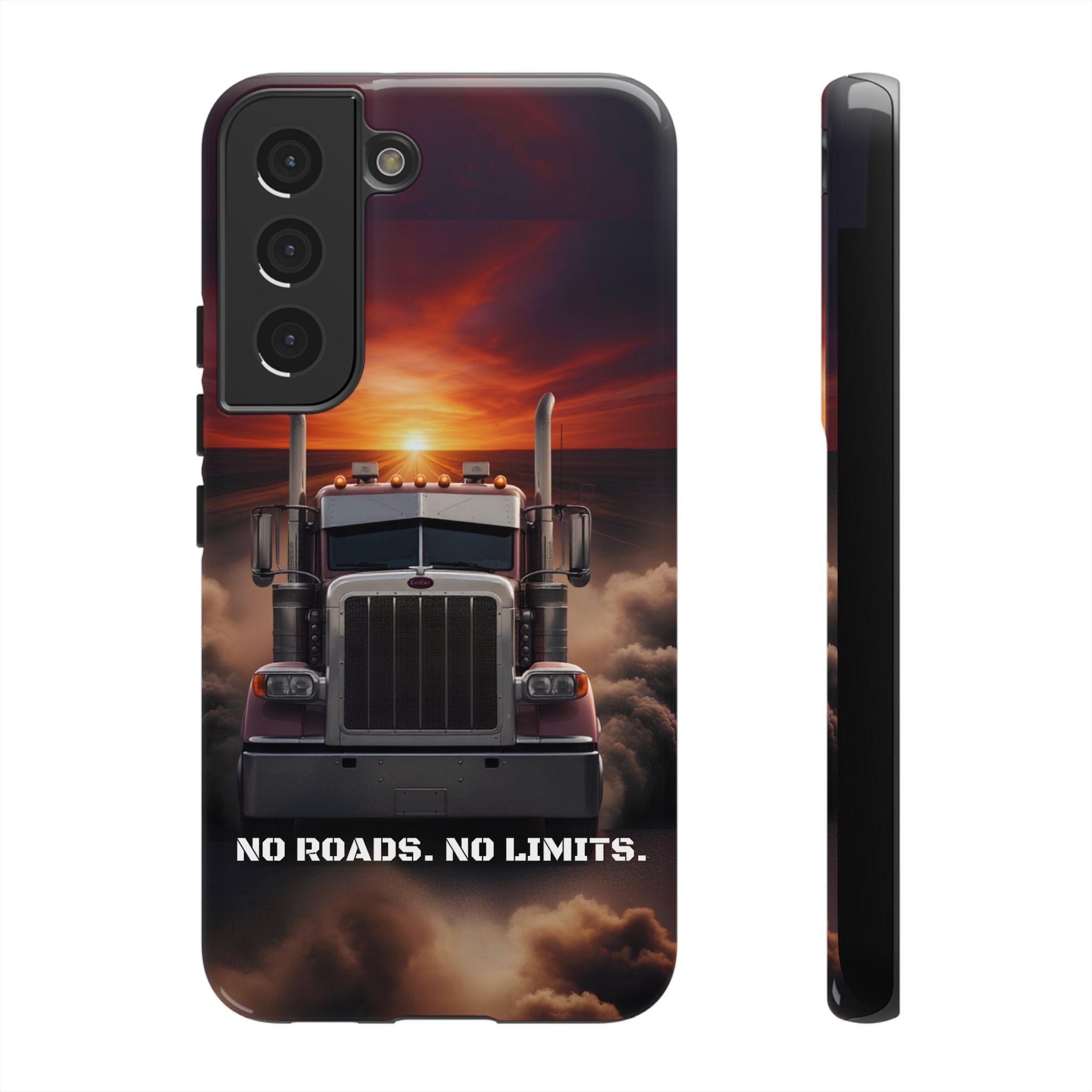 Truck Phone Case — "No Roads. No Limits." Sunset Semi Truck Protective Case