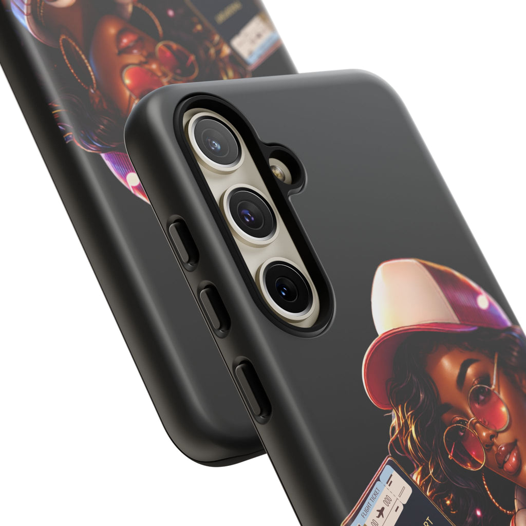 Tough Case – Stylized Urban Girl Phone Case with Headphones & Passport
