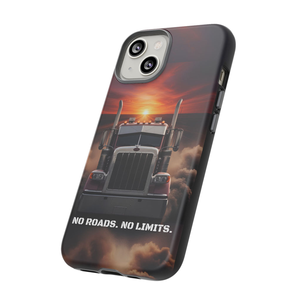 Truck Phone Case — "No Roads. No Limits." Sunset Semi Truck Protective Case