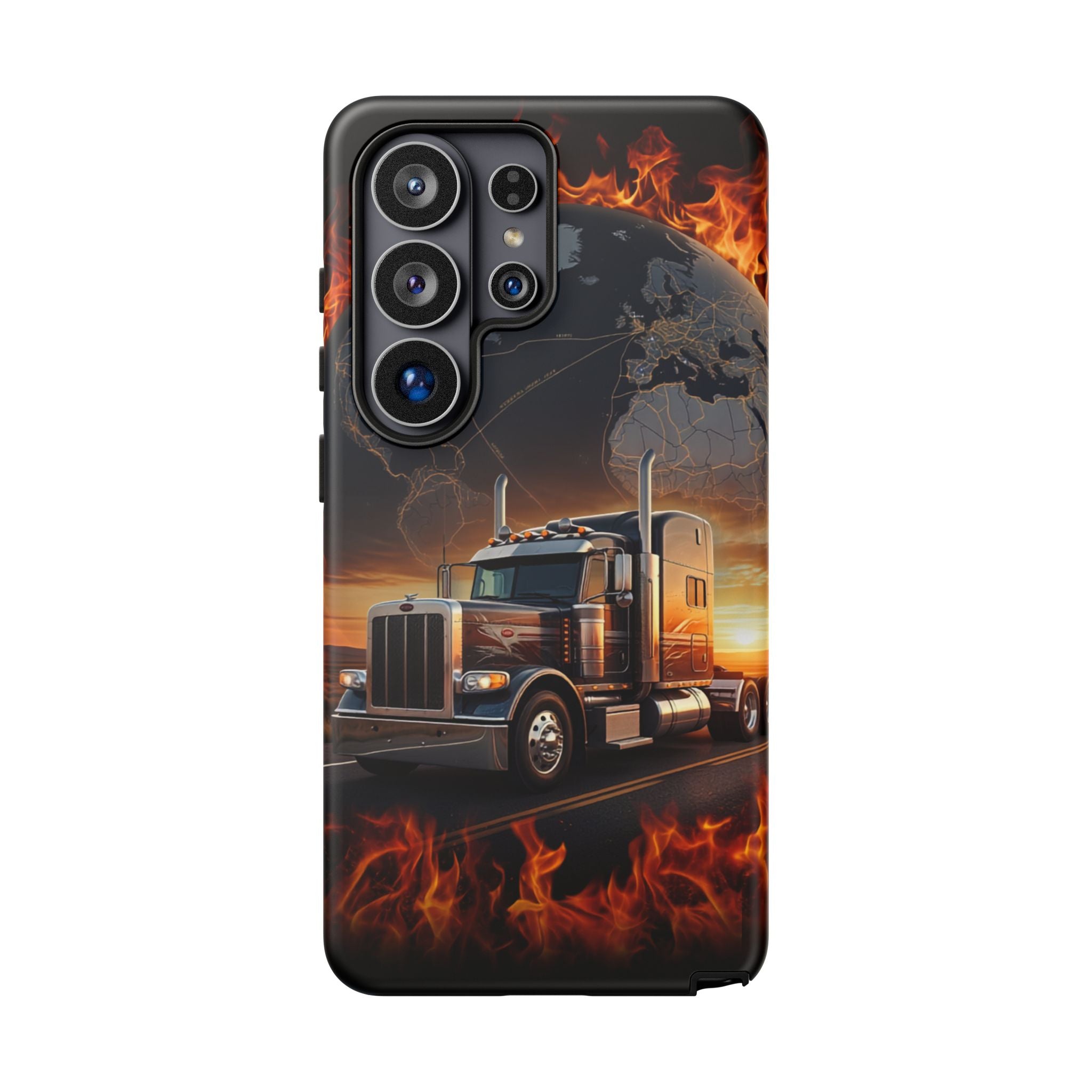 Truck Flames Phone Case — Bold Semi-Truck Globe Design