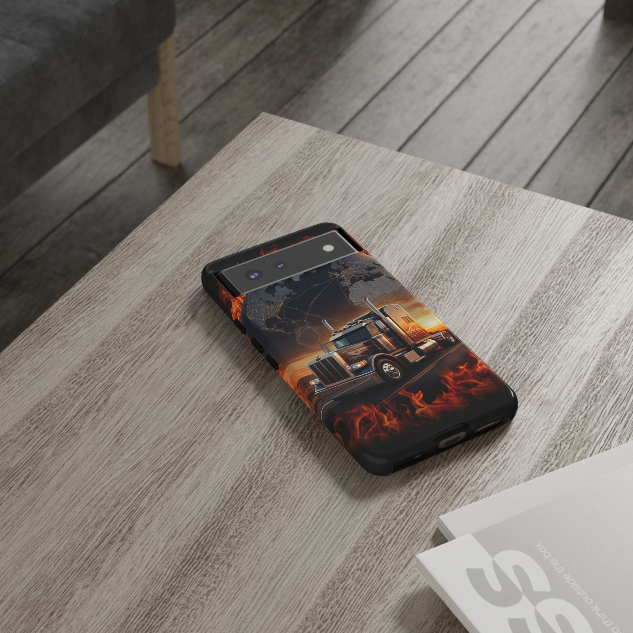 Truck Flames Phone Case — Bold Semi-Truck Globe Design