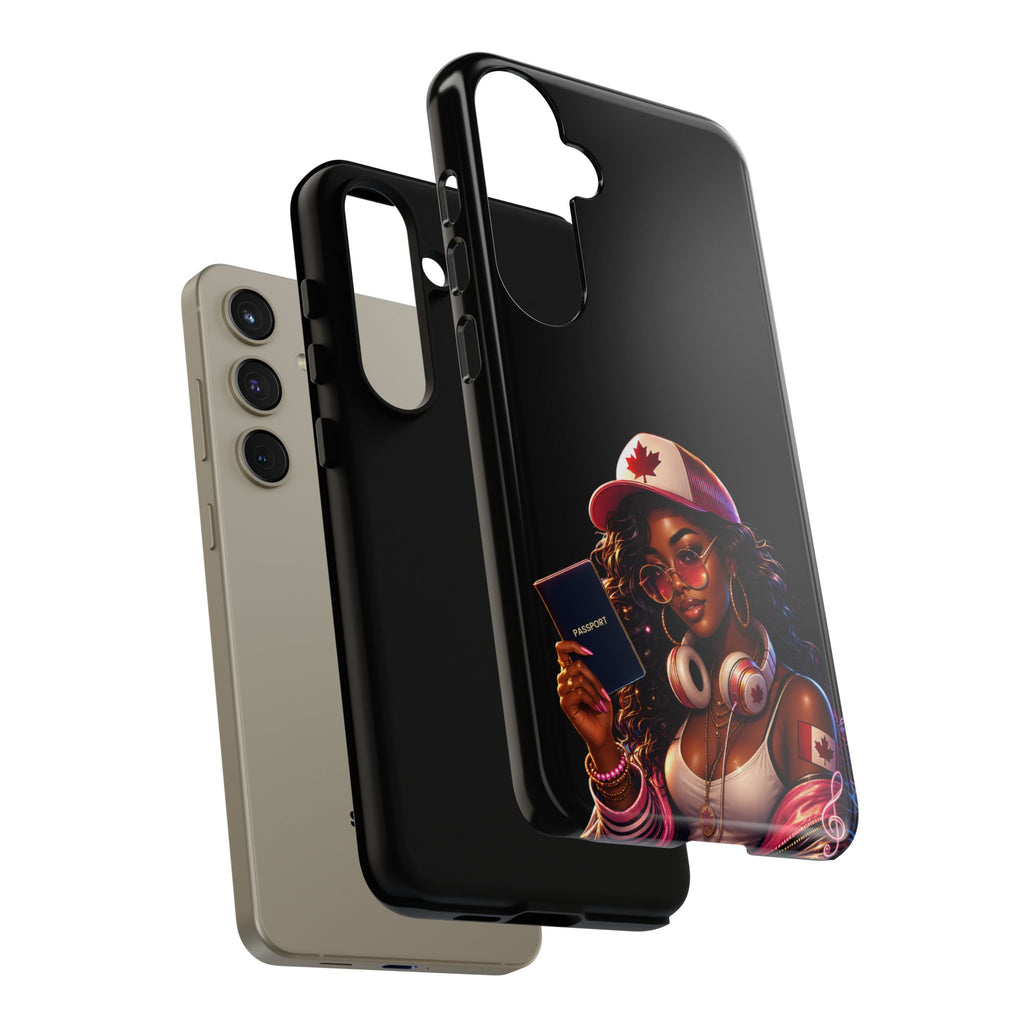 Canadian Vibes Phone Case — Afrobeat Girl with Headphones & Passport Design