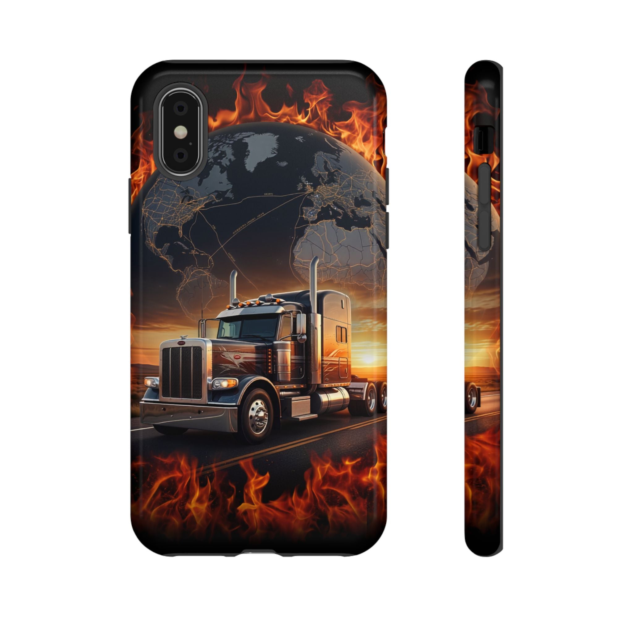 Truck Flames Phone Case — Bold Semi-Truck Globe Design