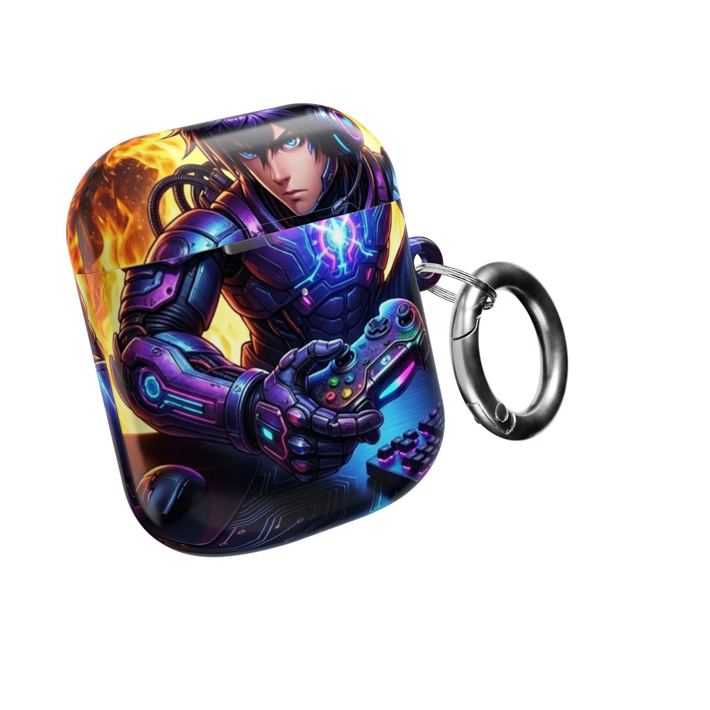 Gamer Anime AirPod Case — Neon Cyber Warrior Design