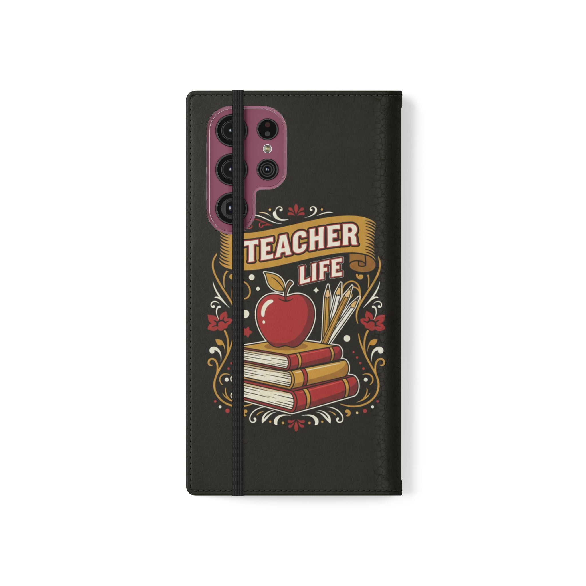 Teacher Life Flip Phone Case – Wallet Folio with Apple & Books Design