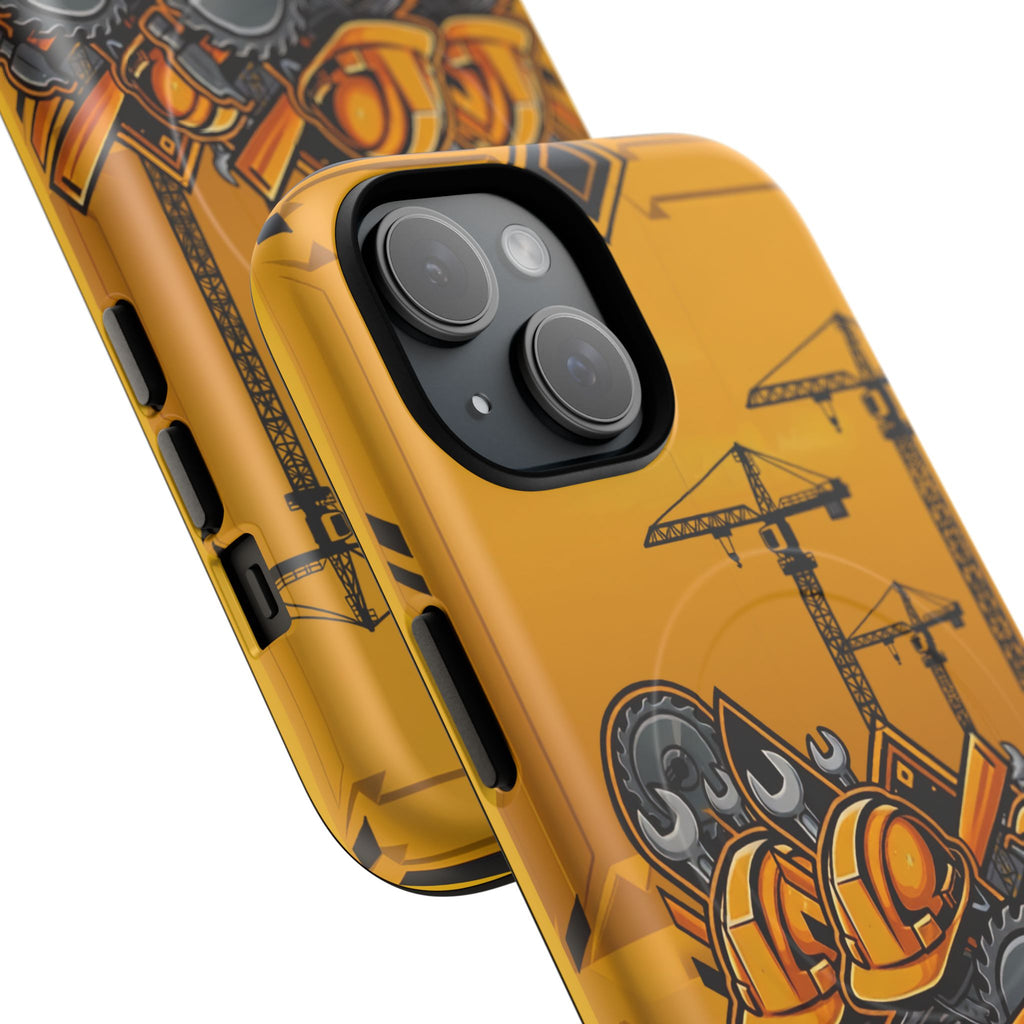 Construction Gear Tough Magnetic Phone Case — Worker Helmet & Tools Design