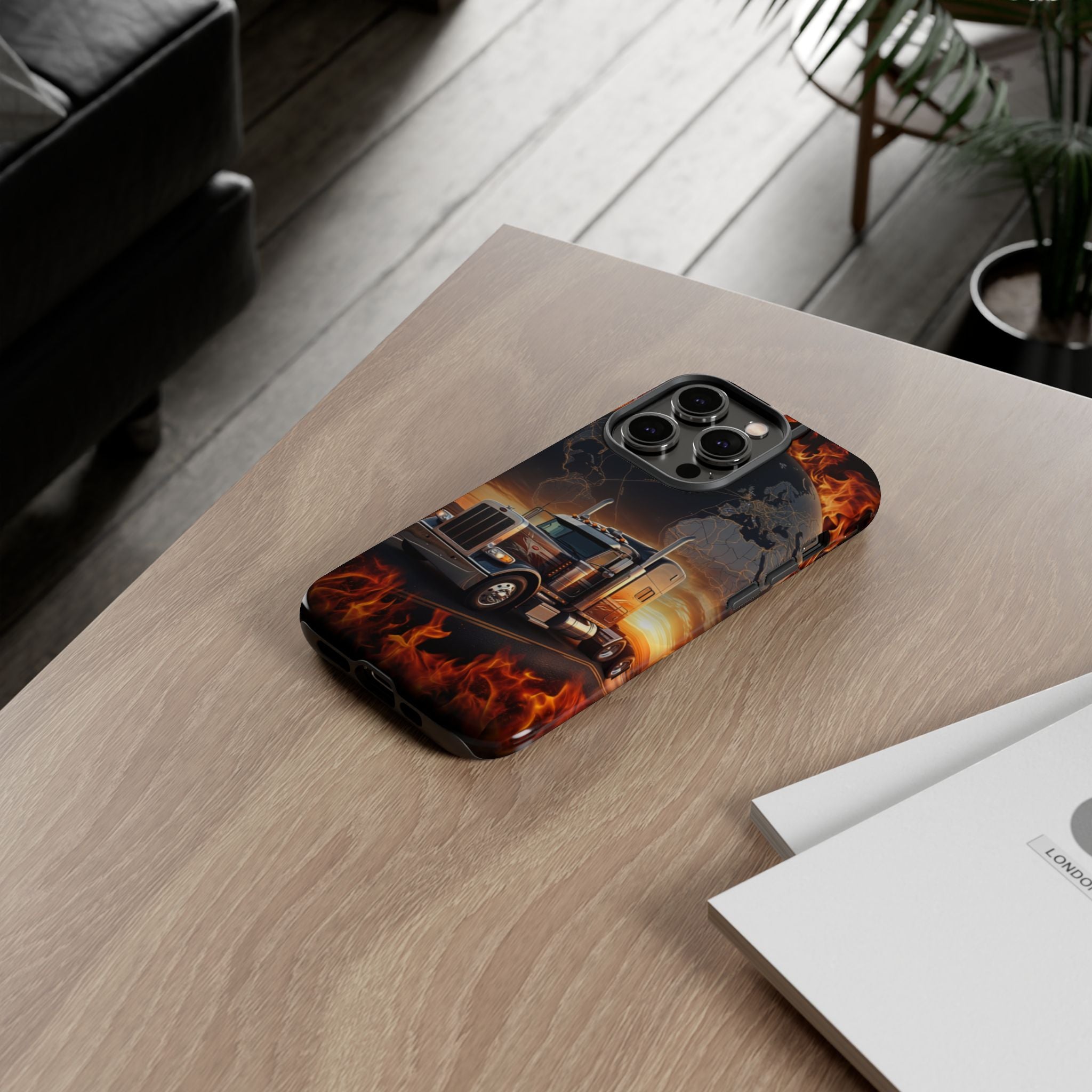 Truck Flames Phone Case — Bold Semi-Truck Globe Design