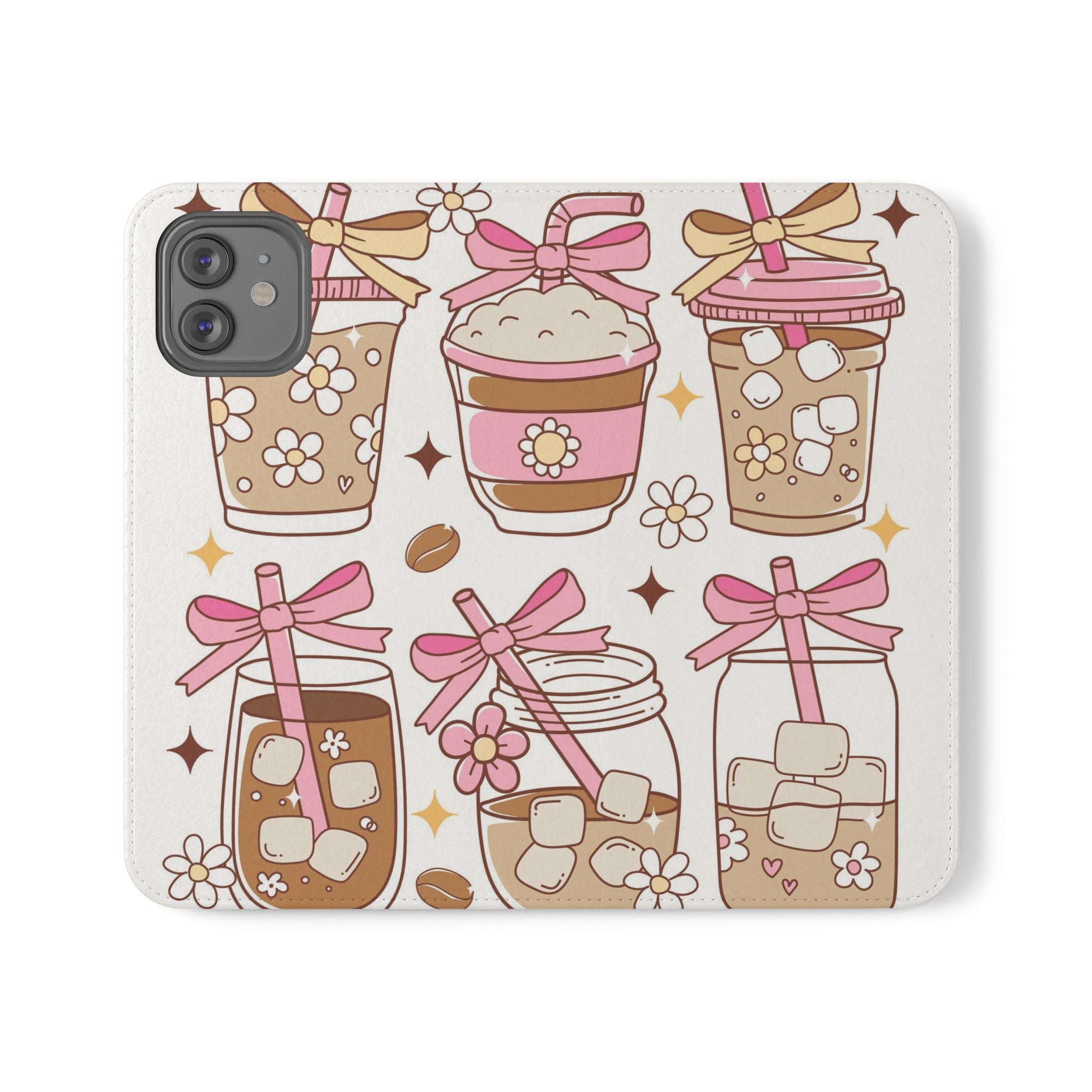 Cute Coffee & Latte Flip Phone Case – Cozy Boba & Dessert Wallet Cover