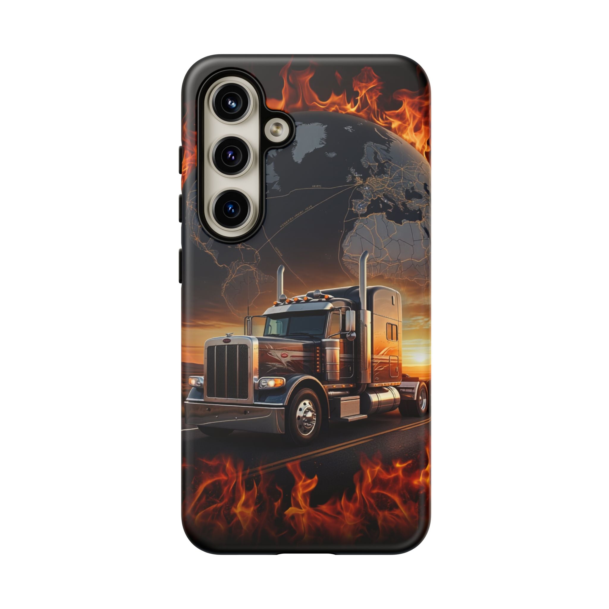 Truck Flames Phone Case — Bold Semi-Truck Globe Design