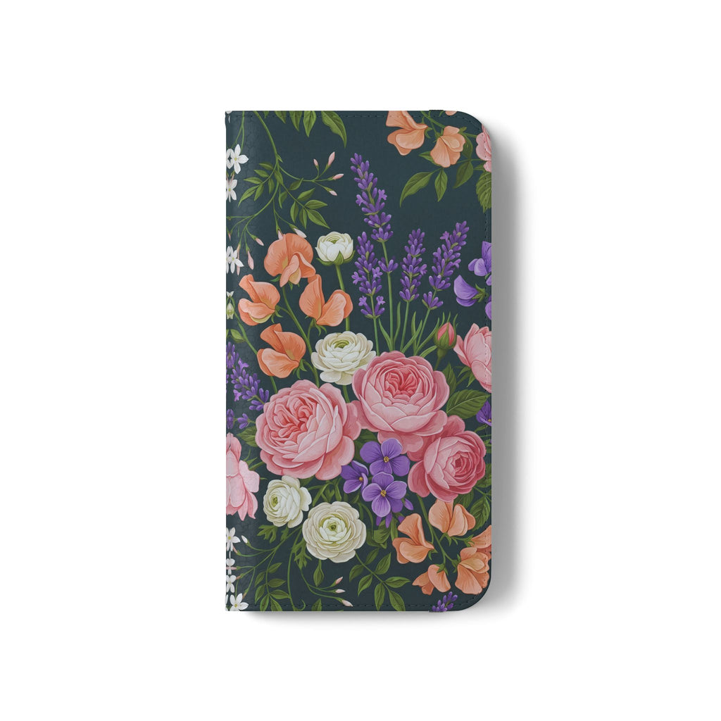 Floral Flip Phone Case -Wallet Cover with Card Slots