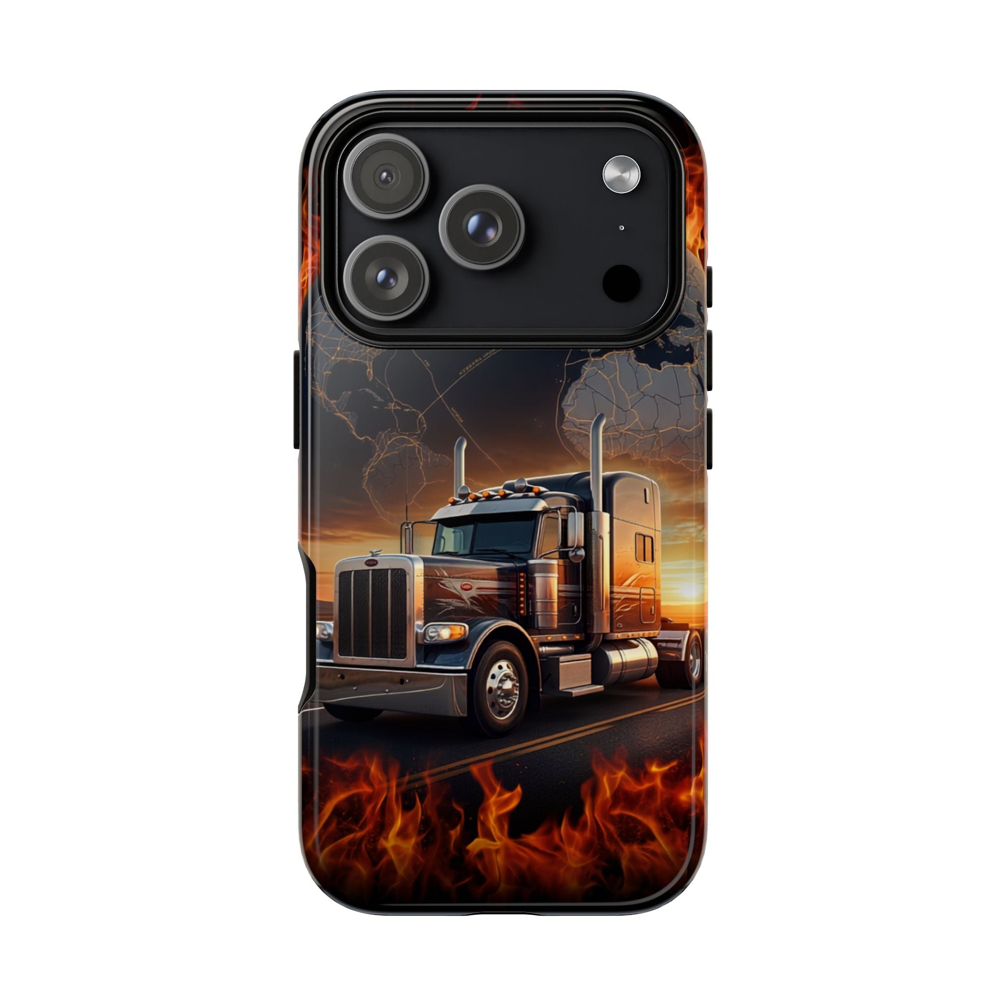 Truck Flames Phone Case — Bold Semi-Truck Globe Design