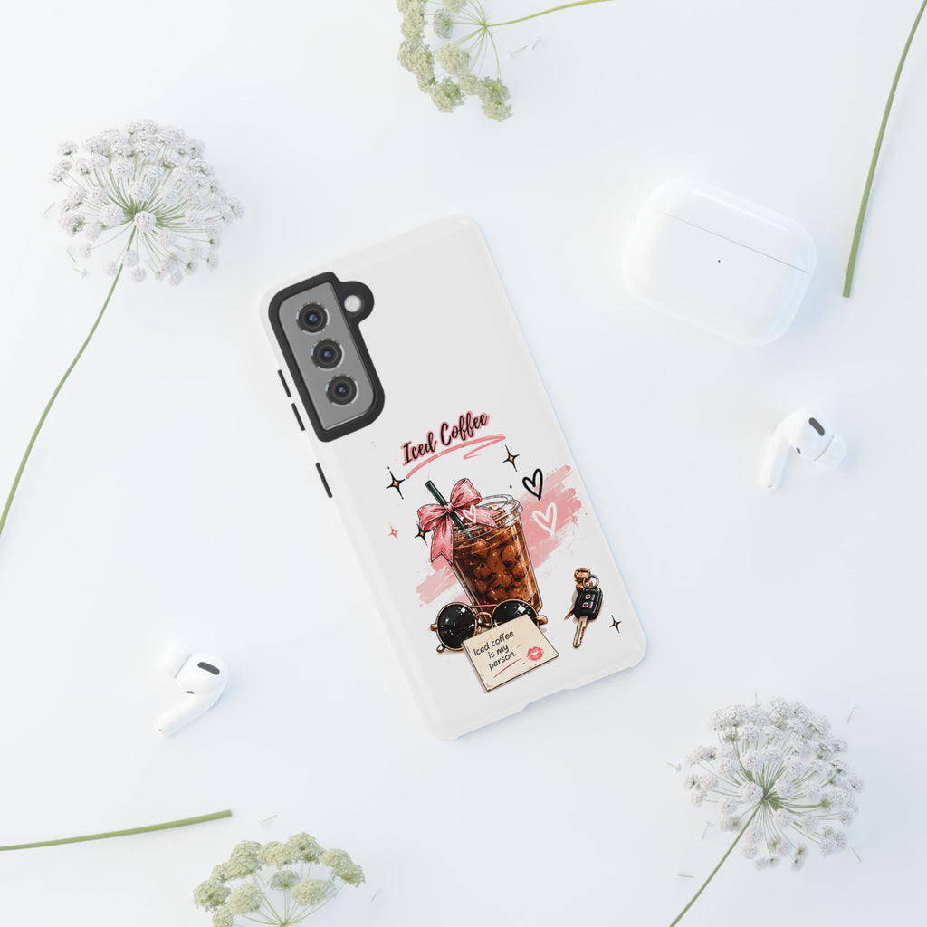 Iced Coffee Phone Case – Cute Pink Boba Design ("Iced coffee is my person")