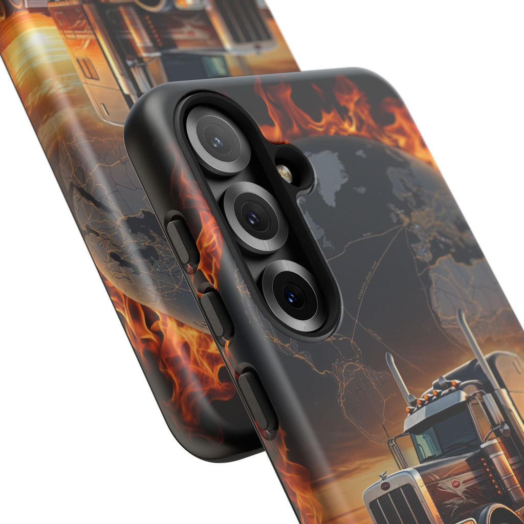 Truck Flames Phone Case — Bold Semi-Truck Globe Design
