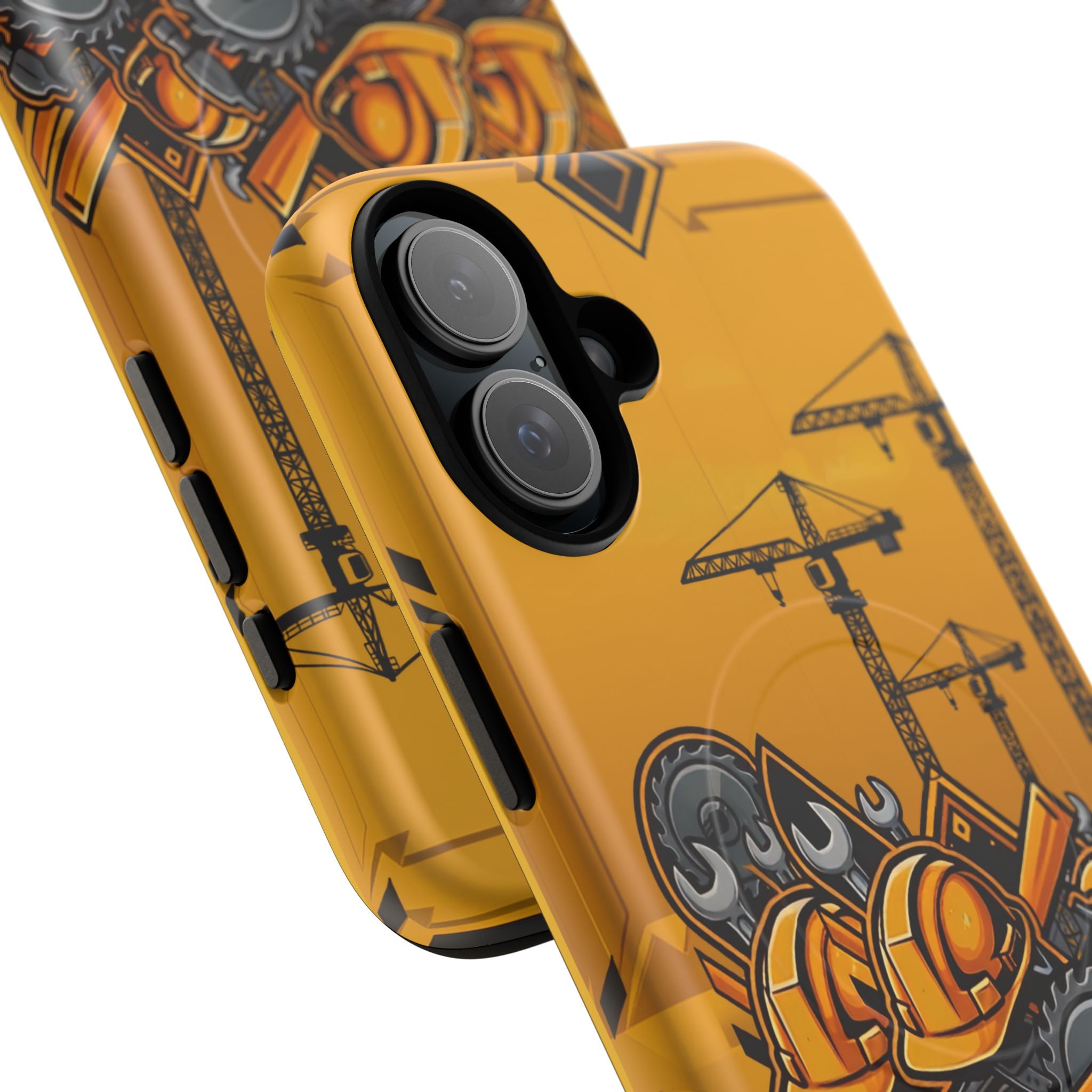 Construction Gear Tough Magnetic Phone Case — Worker Helmet & Tools Design
