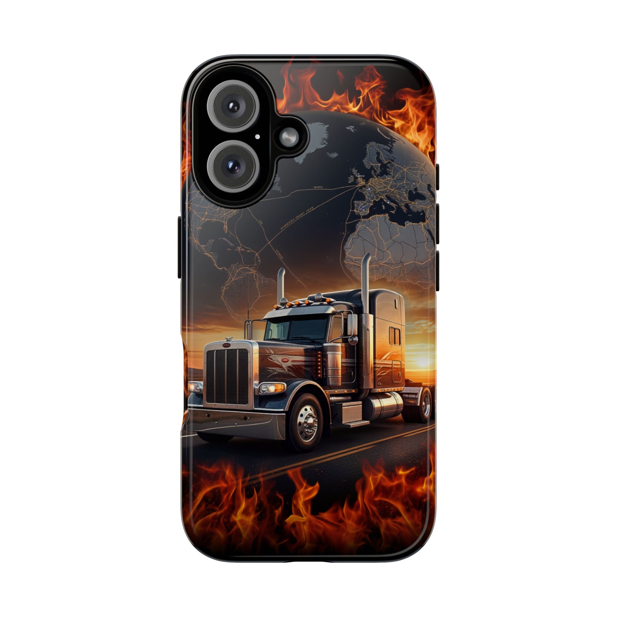 Truck Flames Phone Case — Bold Semi-Truck Globe Design