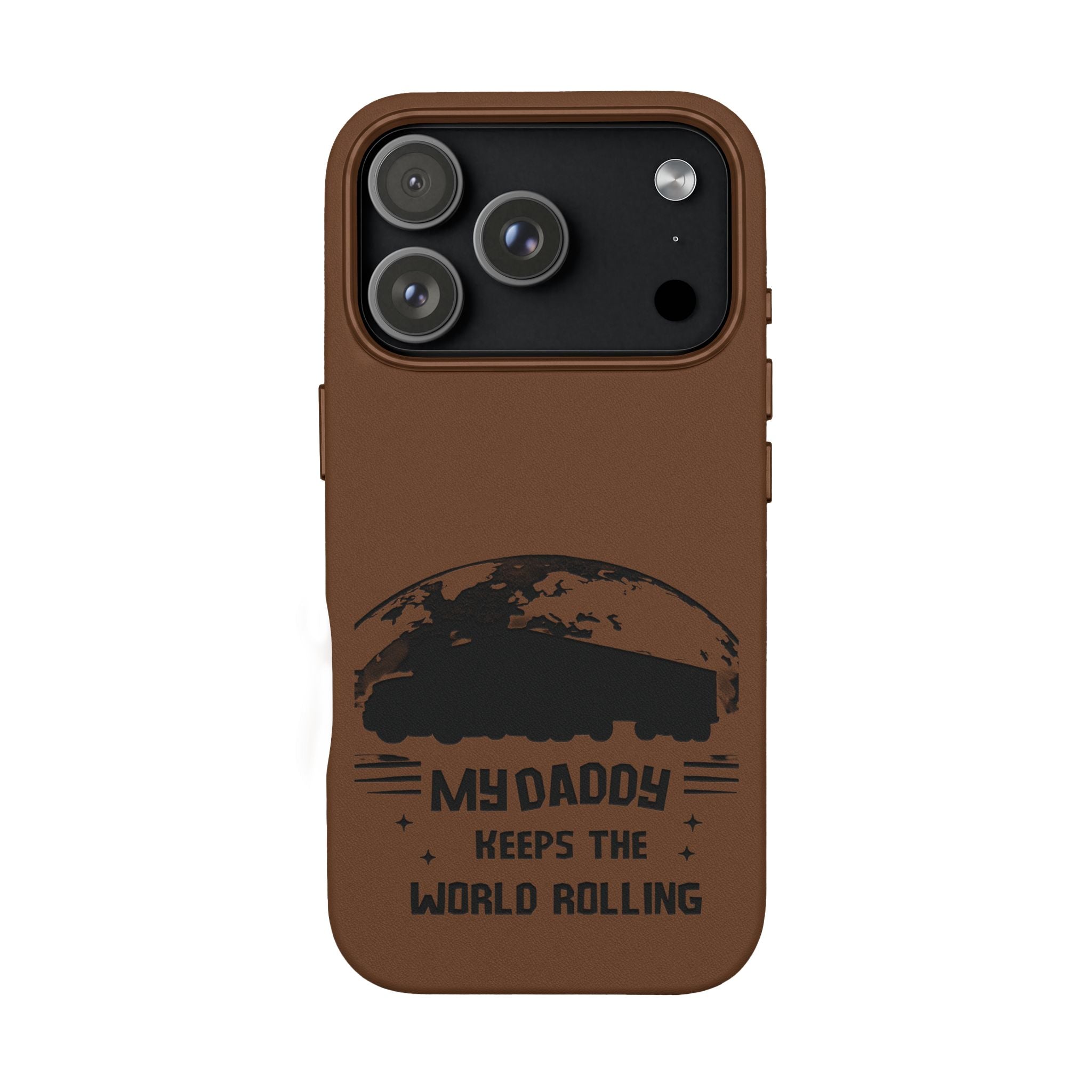Engraved PU Leather Phone Case — 'Mhdaddy Keeps the World Rolling' Vintage Van Design