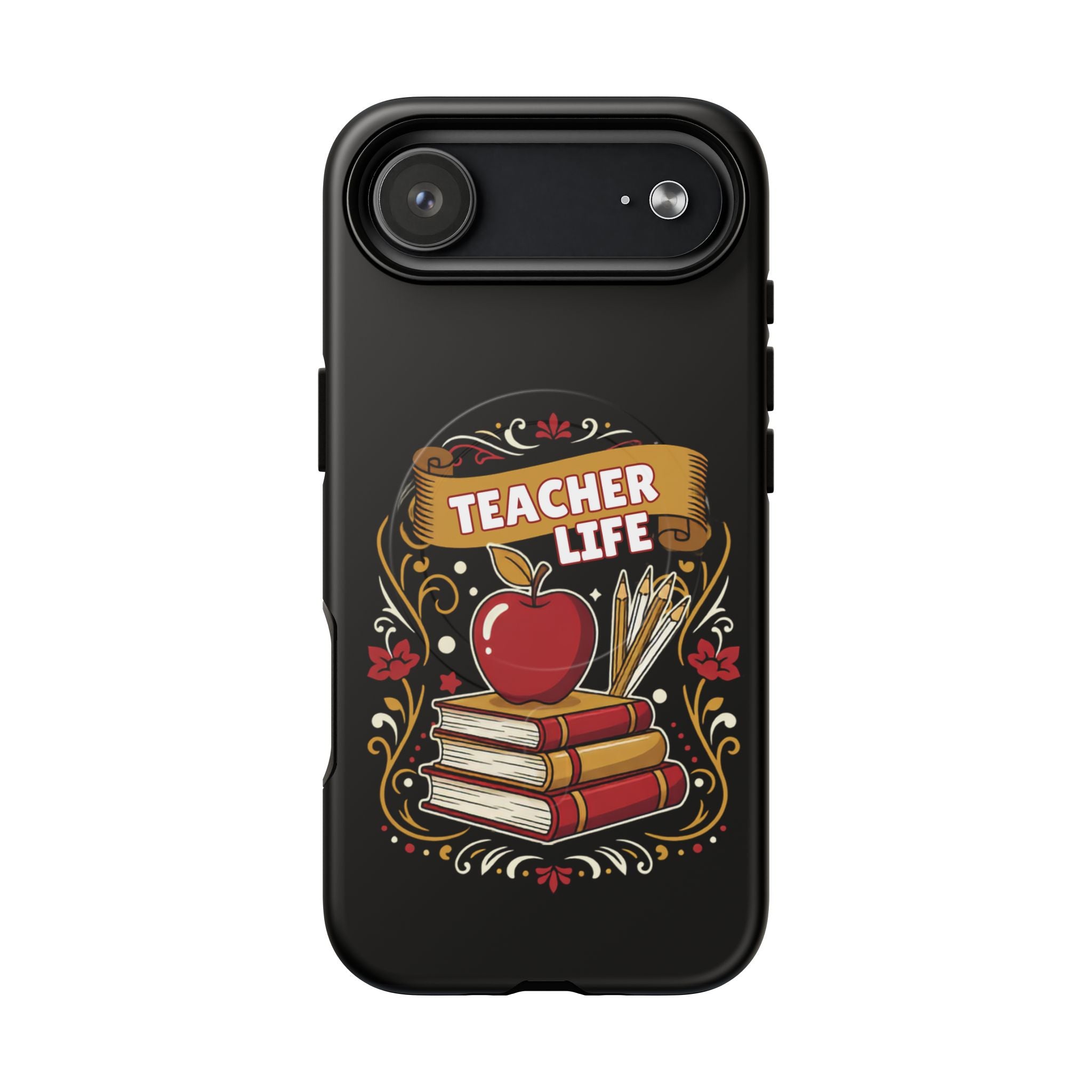 Teacher Life Phone Case - Tough Magnetic Protective Cover with Apple & Books Design