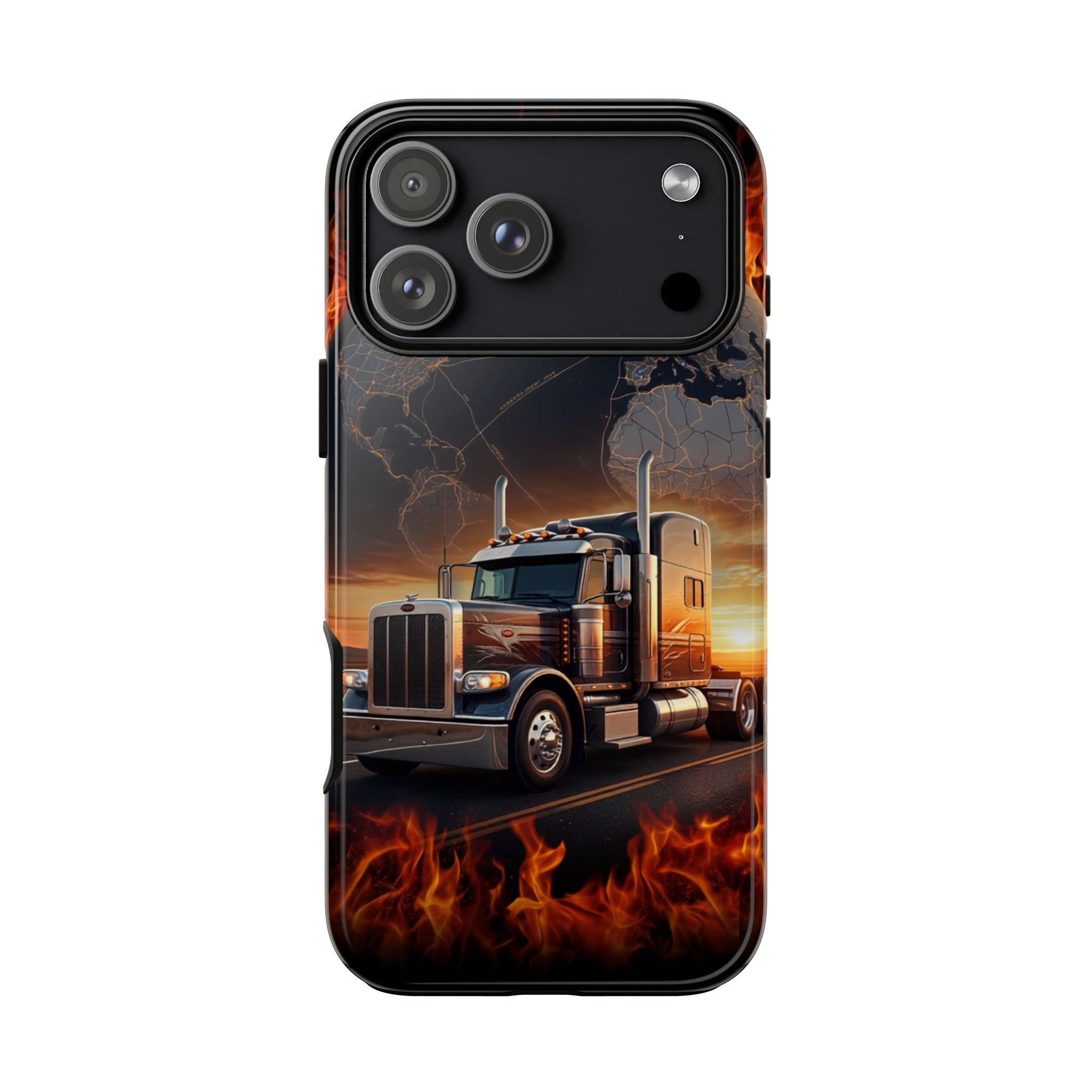 Truck Flames Phone Case — Bold Semi-Truck Globe Design