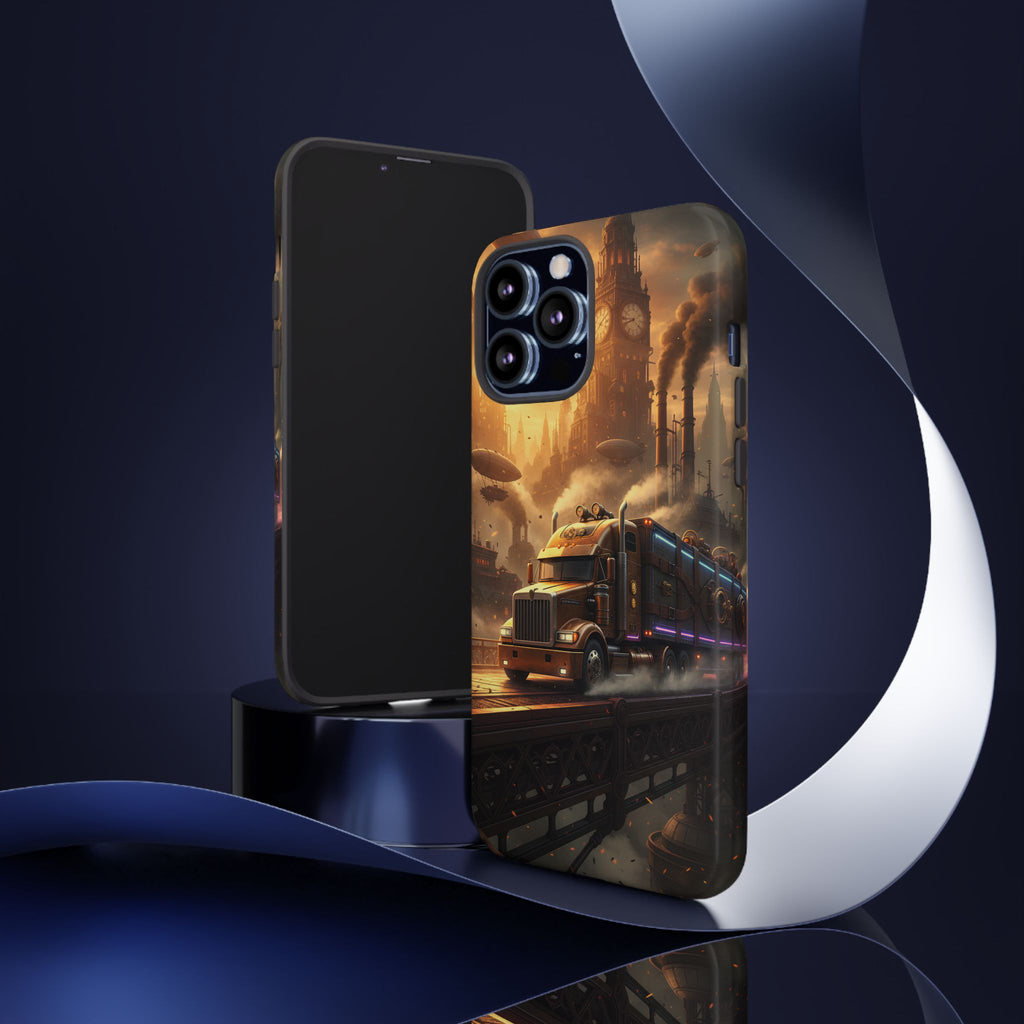 Steampunk Freightliner Phone Case — Rugged Trucking Cityscape iPhone Cover