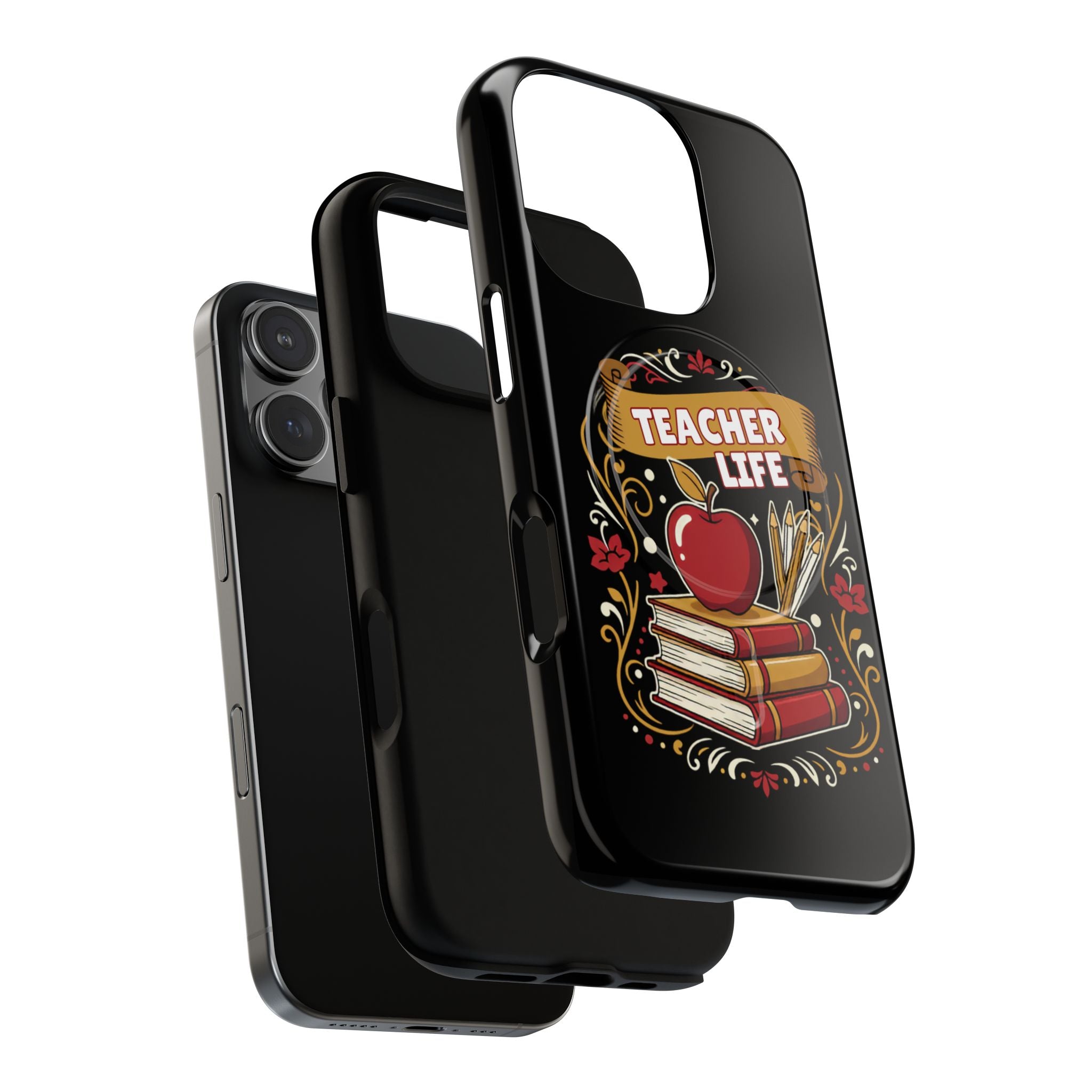 Teacher Life Phone Case - Tough Magnetic Protective Cover with Apple & Books Design