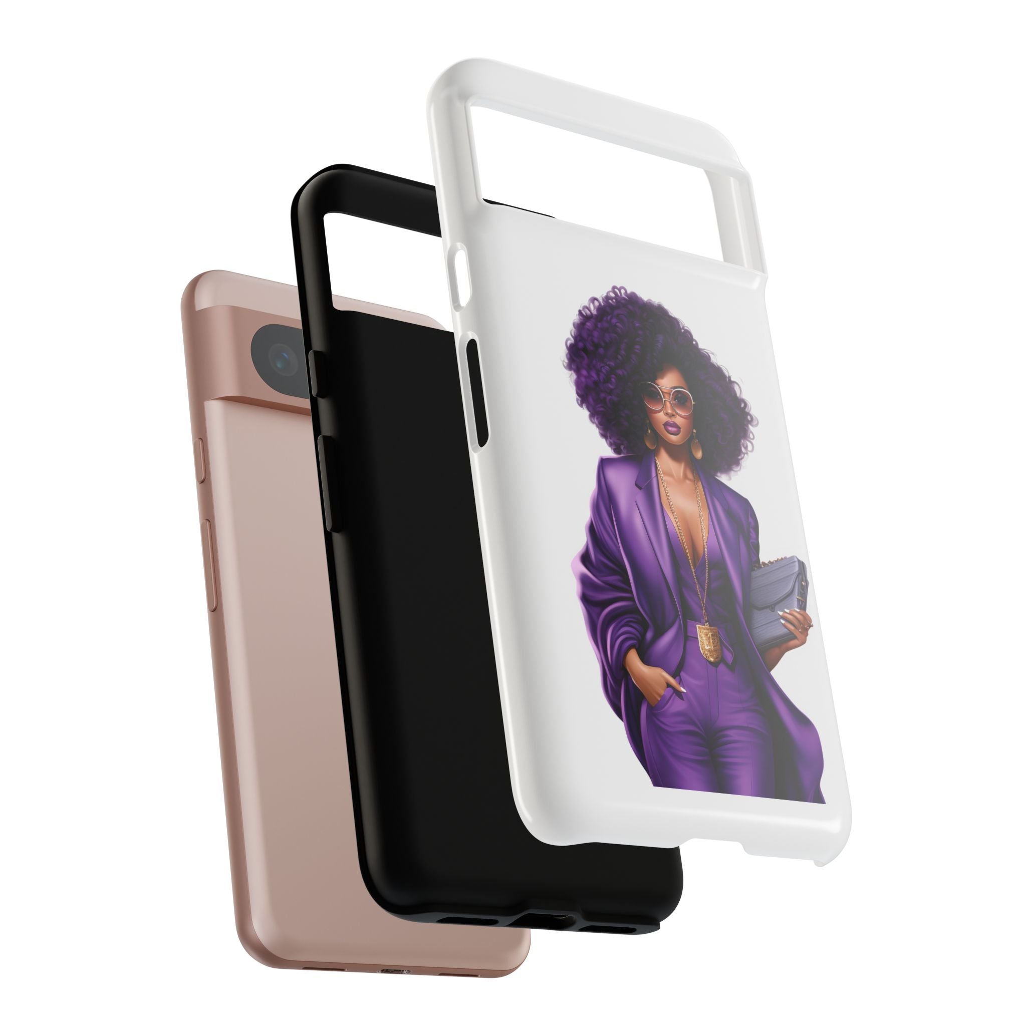 Purple Power Woman Phone Case — Afro Chic Businesswoman Protective Phone Cover