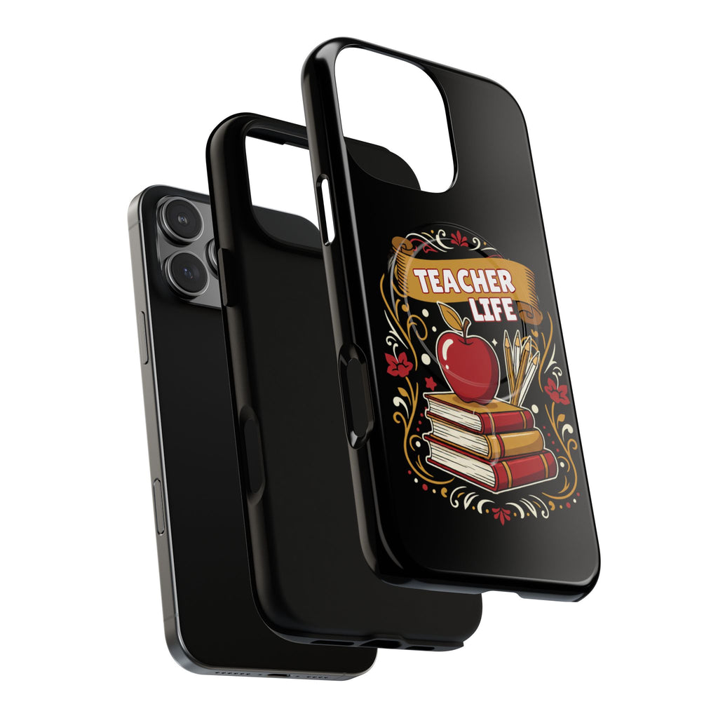 Teacher Life Phone Case - Tough Magnetic Protective Cover with Apple & Books Design