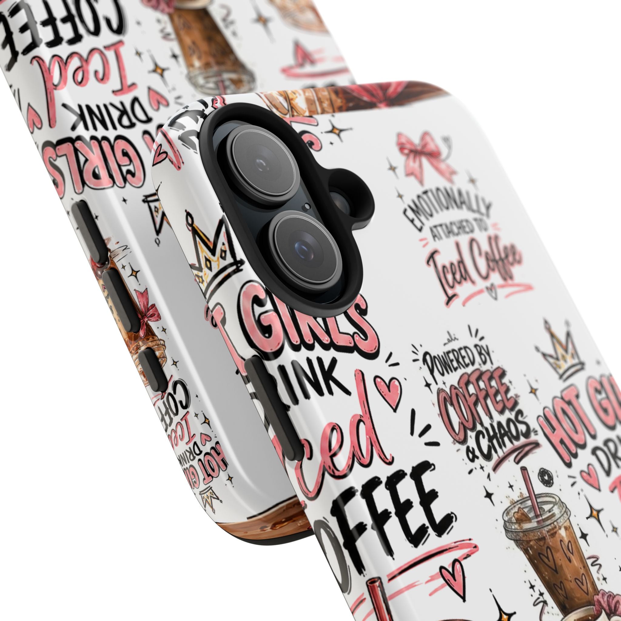 Iced Coffee Pattern Phone Case – "Powered by Coffee & Chaos" Tough Protective Case