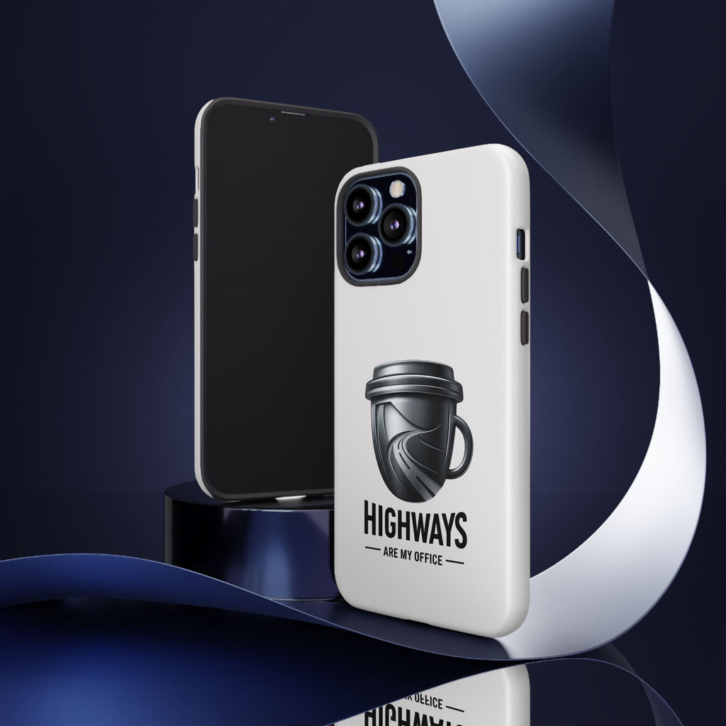 Hard Shell Phone Case — “Highways Are My Office” Travel Coffee Design