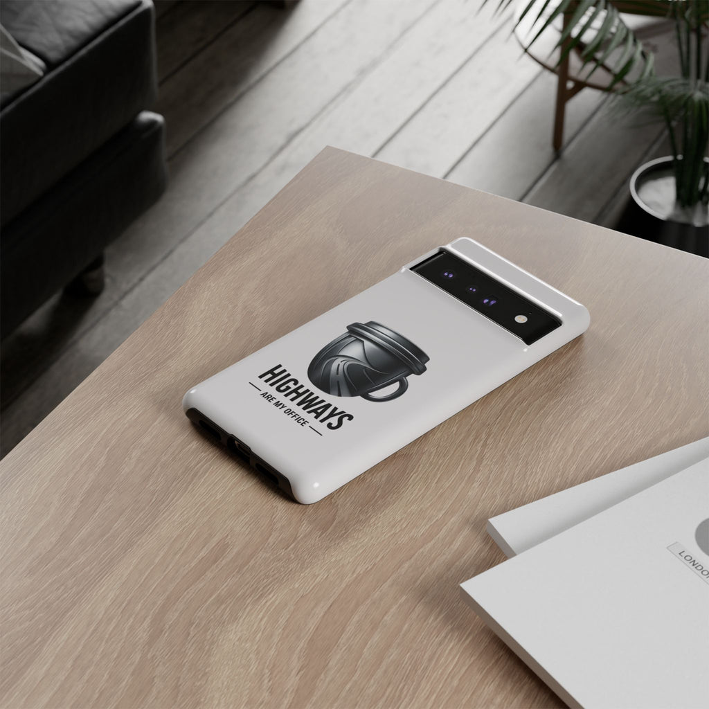 Hard Shell Phone Case — “Highways Are My Office” Travel Coffee Design