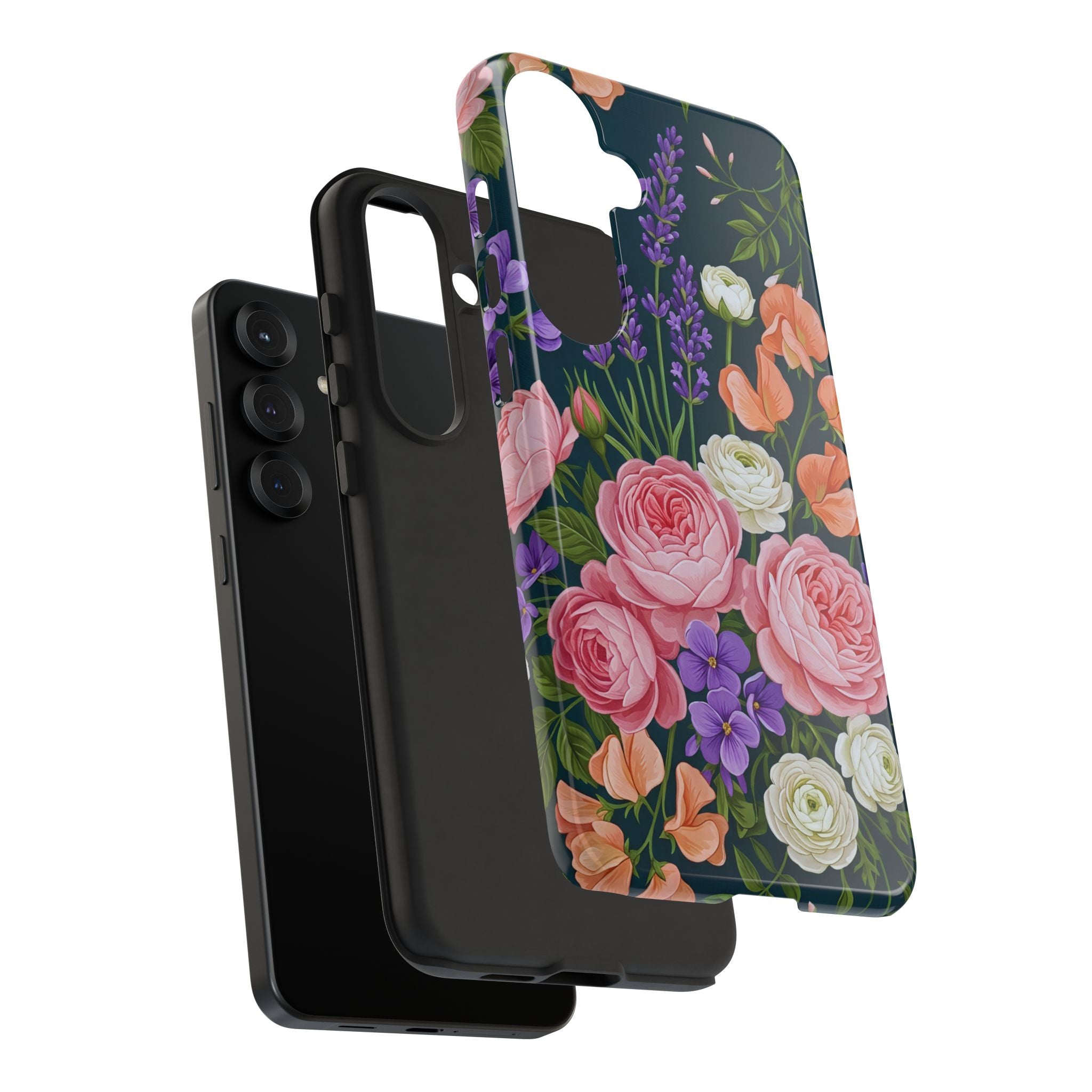 Floral Bouquet Phone Case — Vintage Roses & Lavender Protective Cover