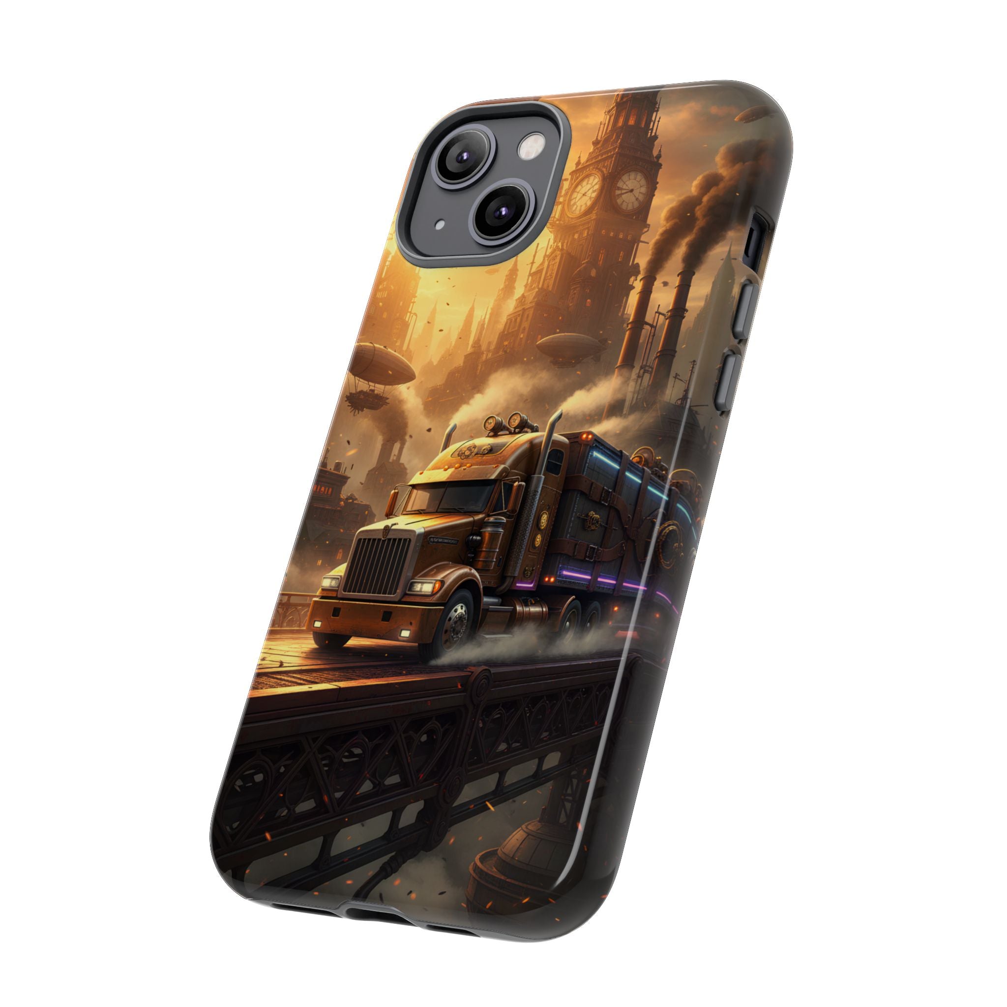 Steampunk Freightliner Phone Case — Rugged Trucking Cityscape iPhone Cover