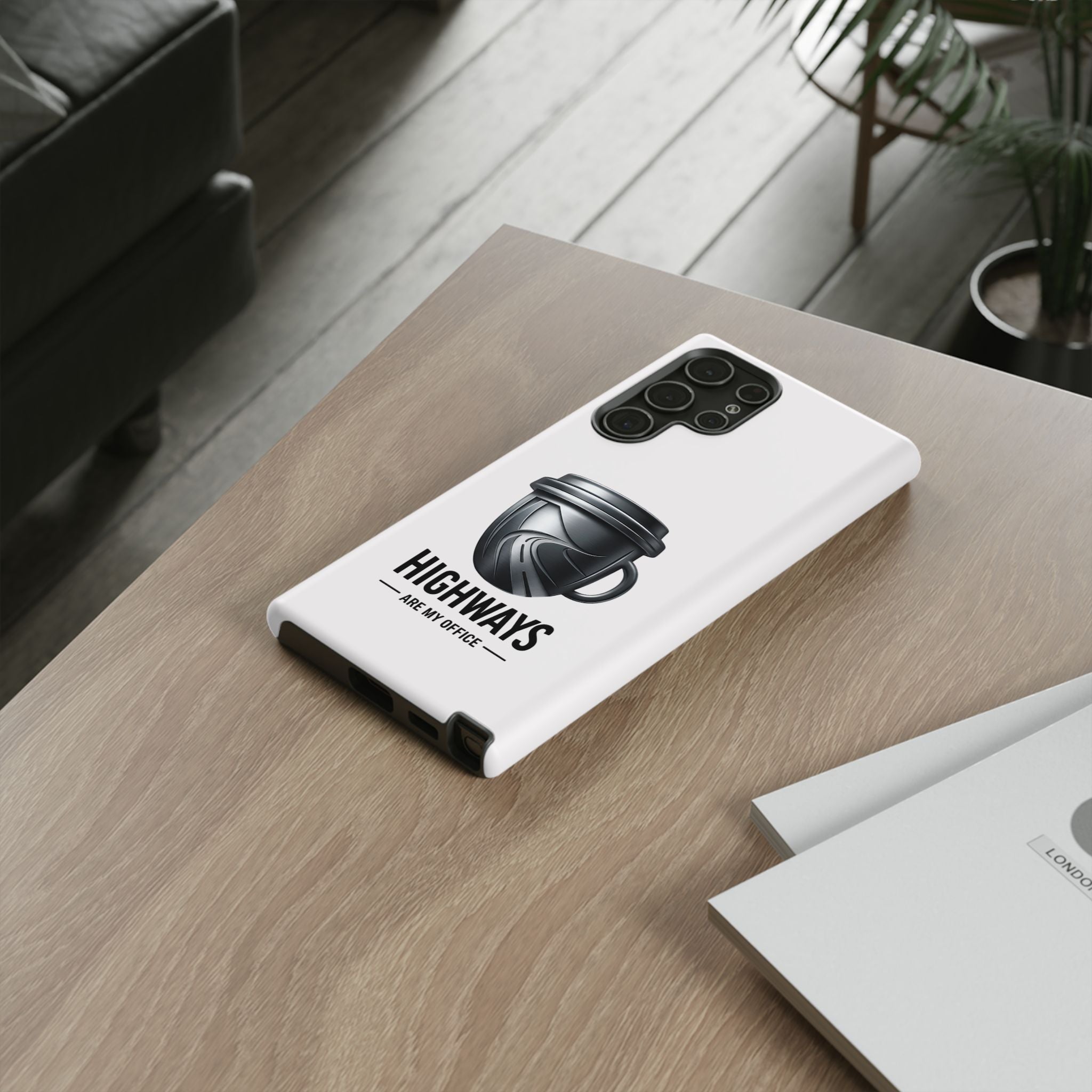 Hard Shell Phone Case — “Highways Are My Office” Travel Coffee Design