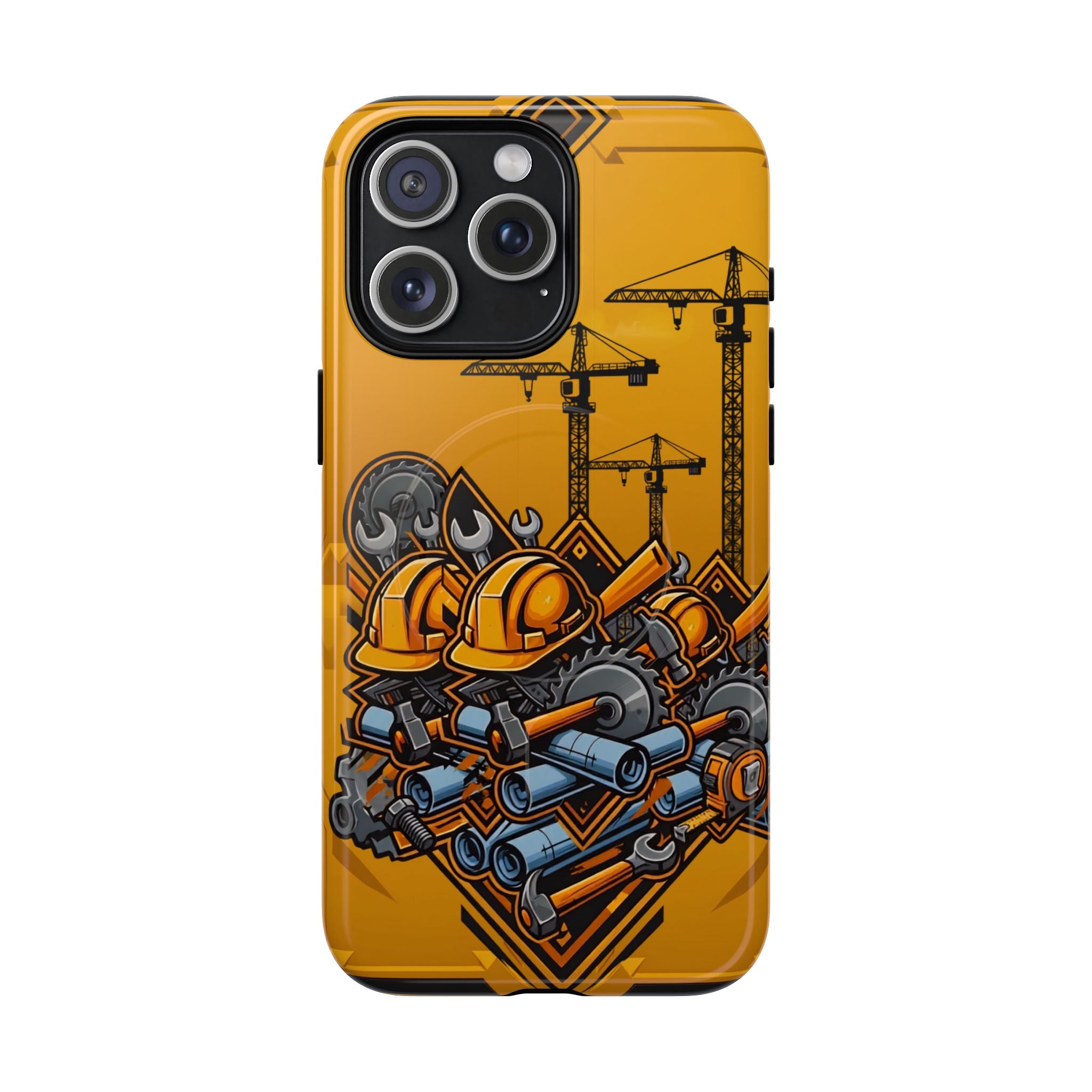 Construction Gear Tough Magnetic Phone Case — Worker Helmet & Tools Design