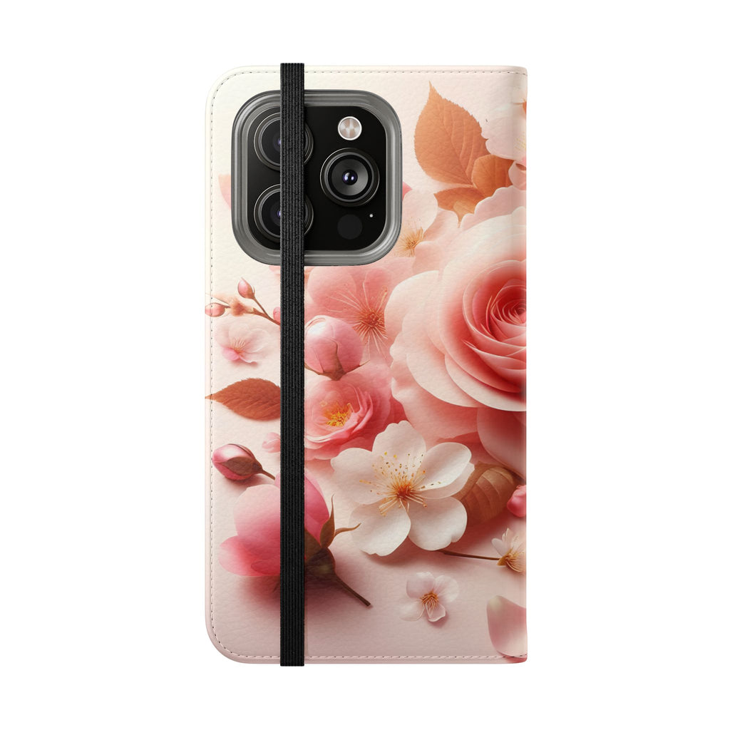 Floral Rose Flip Case — Pink Blossom Wallet Phone Cover