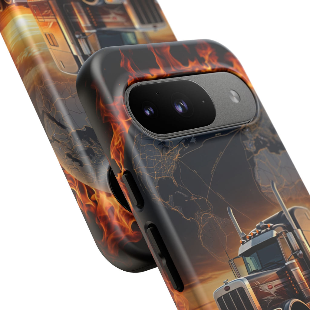 Truck Flames Phone Case — Bold Semi-Truck Globe Design