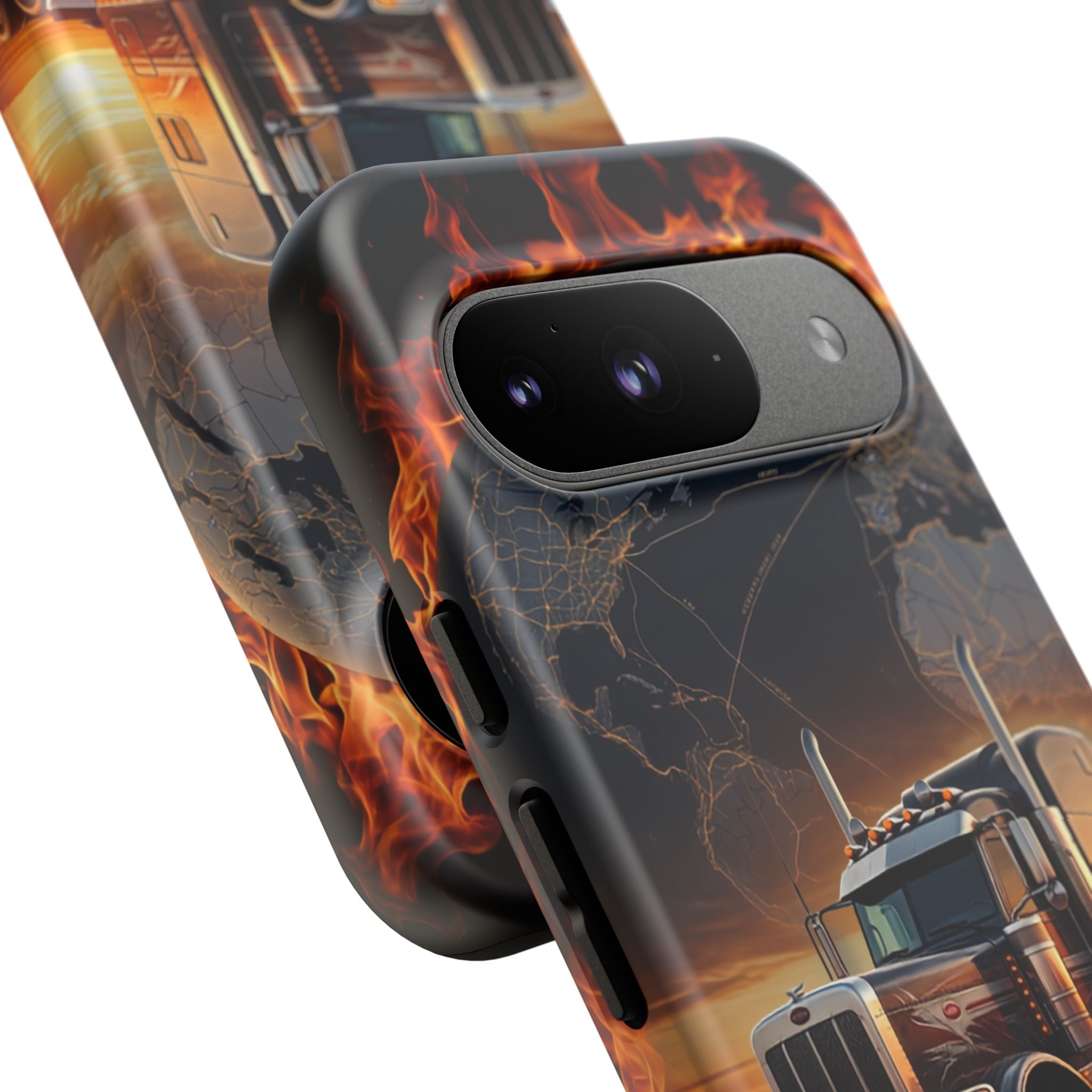Truck Flames Phone Case — Bold Semi-Truck Globe Design