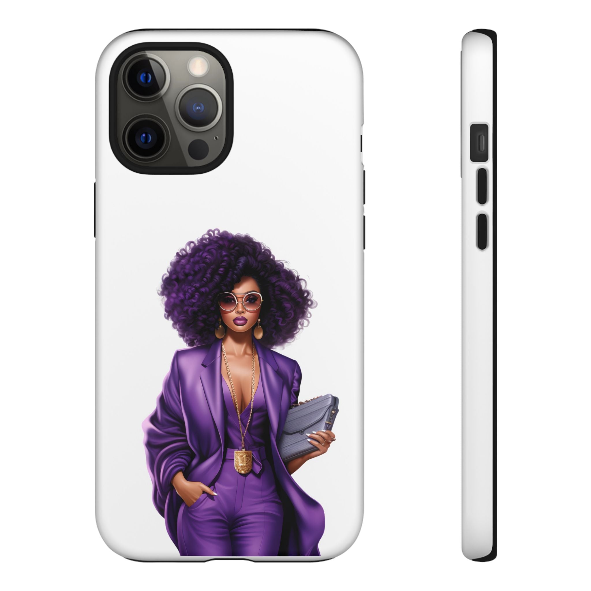 Purple Power Woman Phone Case — Afro Chic Businesswoman Protective Phone Cover