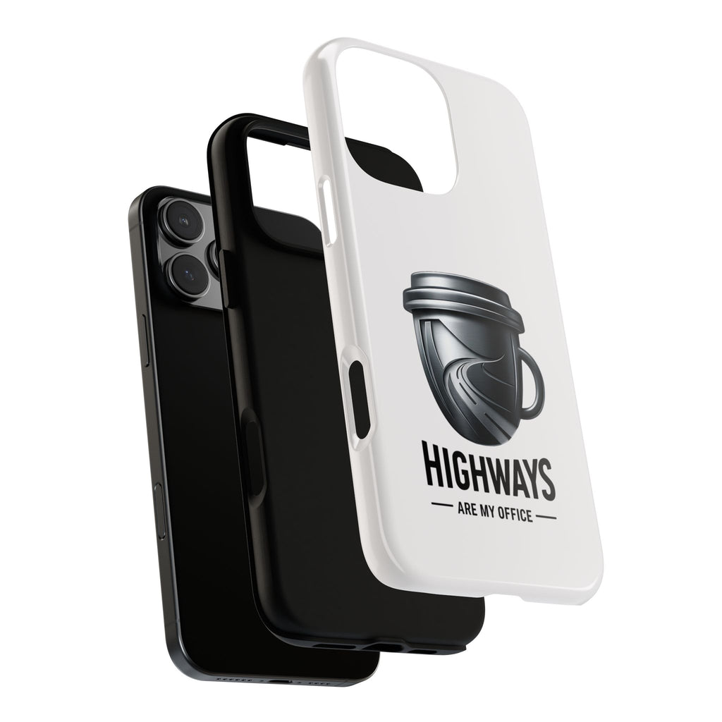 Hard Shell Phone Case — “Highways Are My Office” Travel Coffee Design