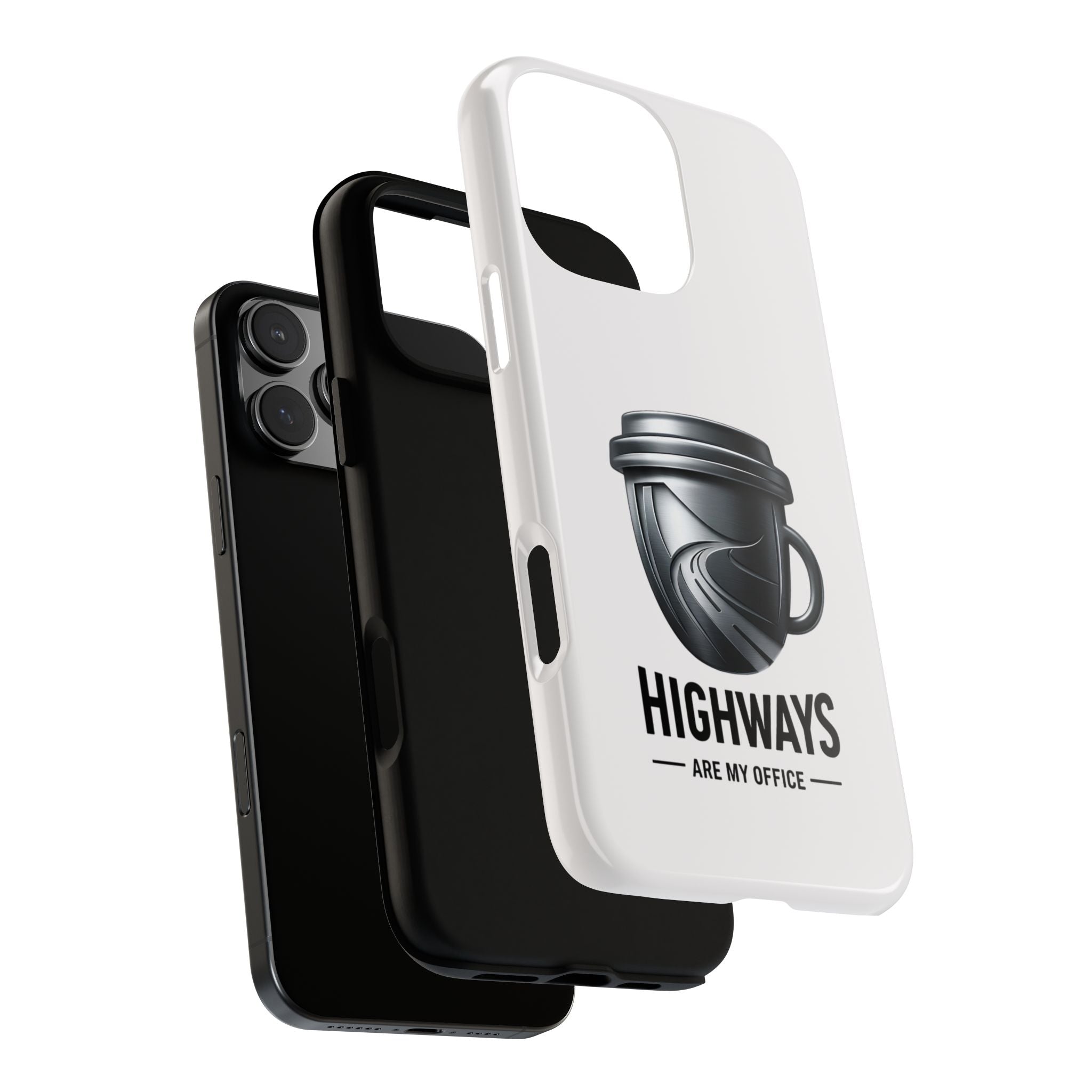 Hard Shell Phone Case — “Highways Are My Office” Travel Coffee Design