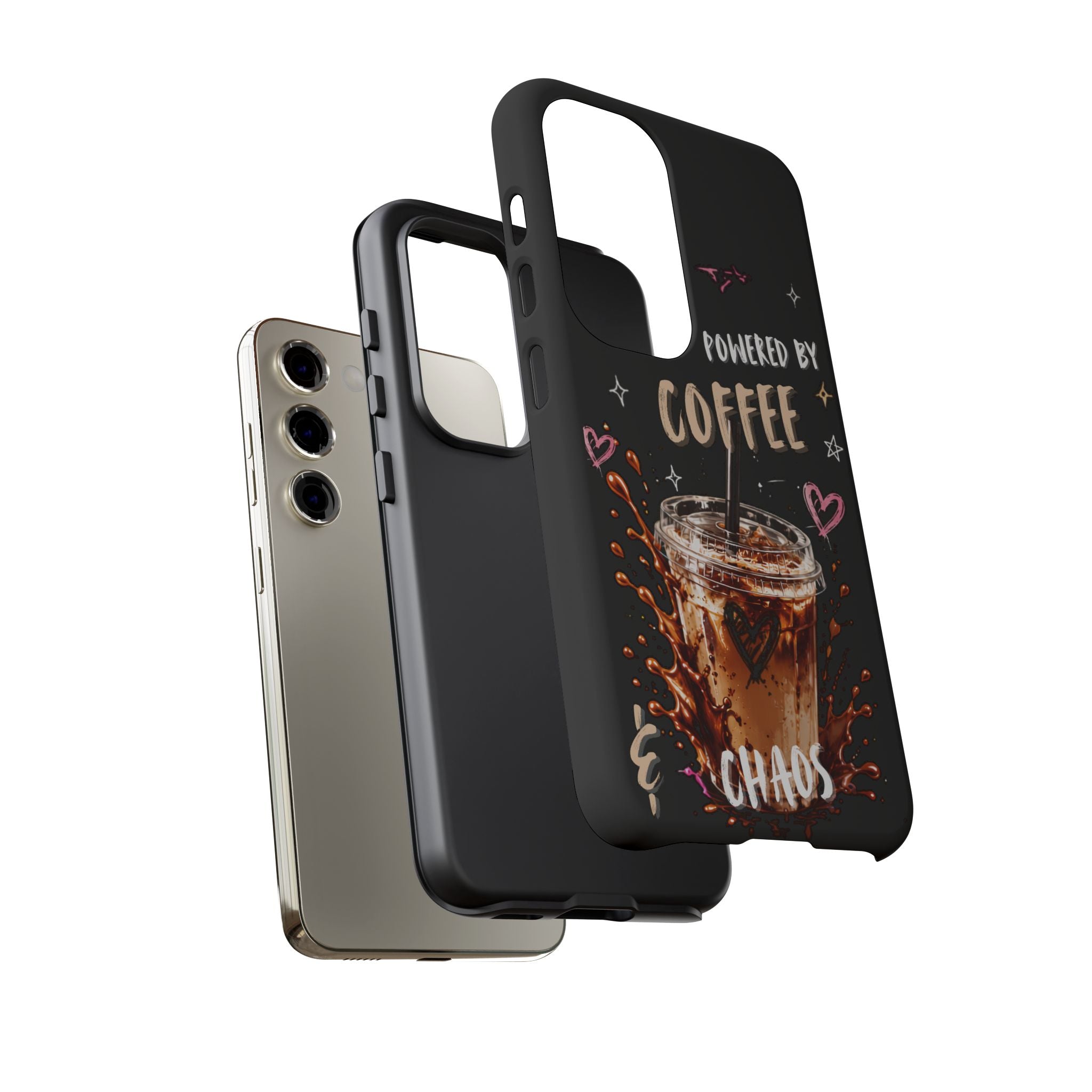 Phone Case — "Powered by Coffee & Chaos" Iced Coffee Protective Cover