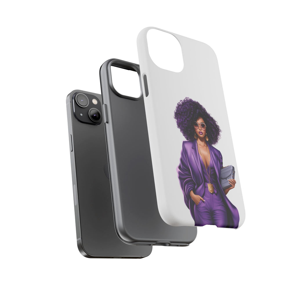 Purple Power Woman Phone Case — Afro Chic Businesswoman Protective Phone Cover